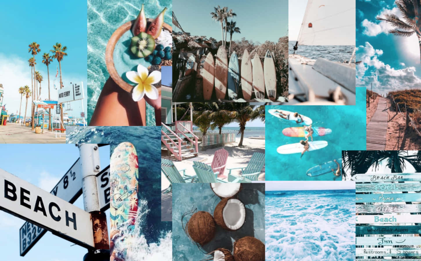 Collage Aesthetic, summer laptop, palm trees, HD Desktop Wallpaper