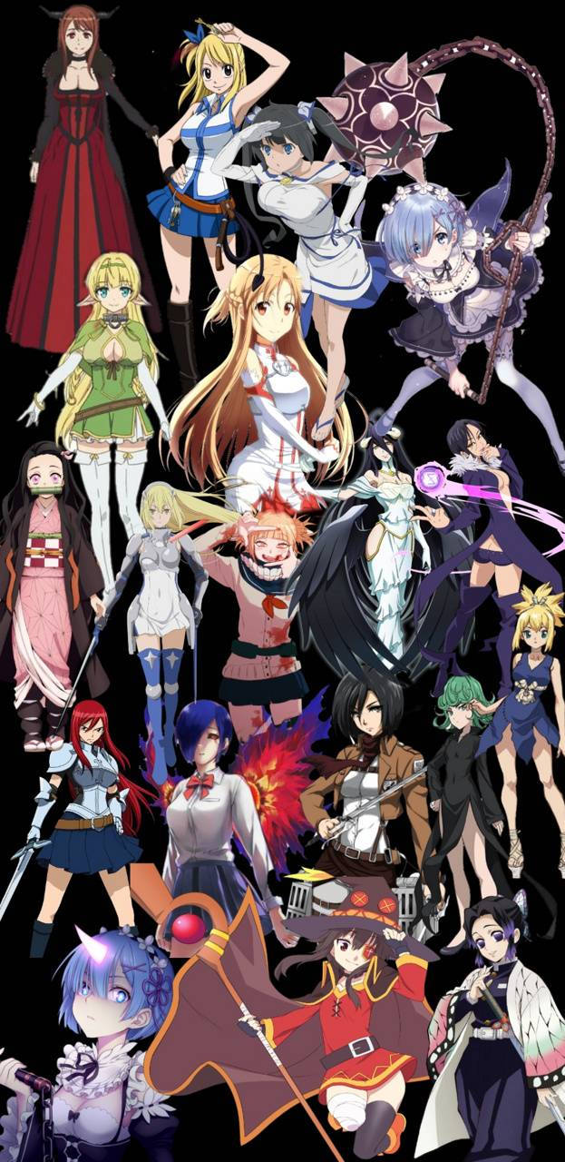 anime waifu characters, black aesthetic, black background, HD Phone Wallpaper