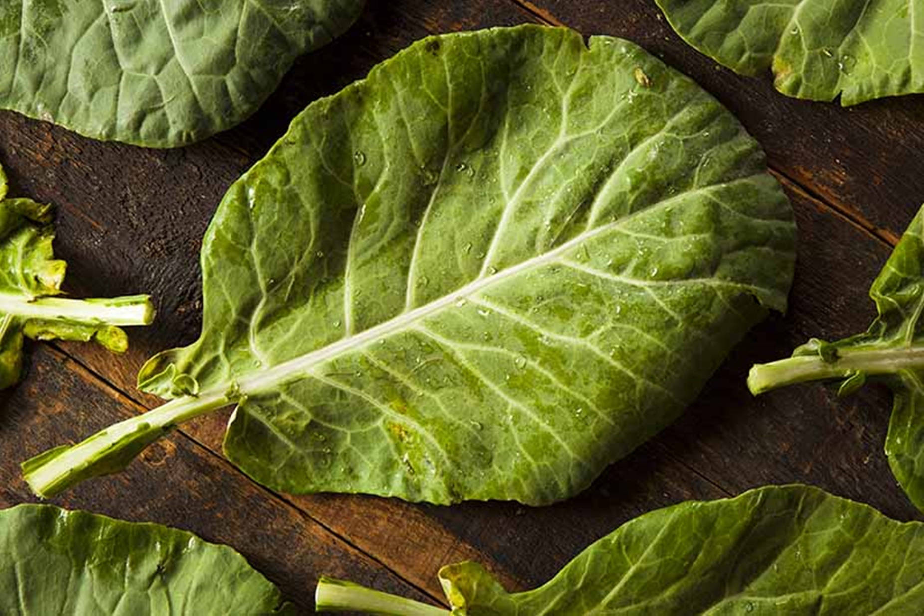 collard green, wooden table, dark rustic wooden surface, HD Desktop Wallpaper