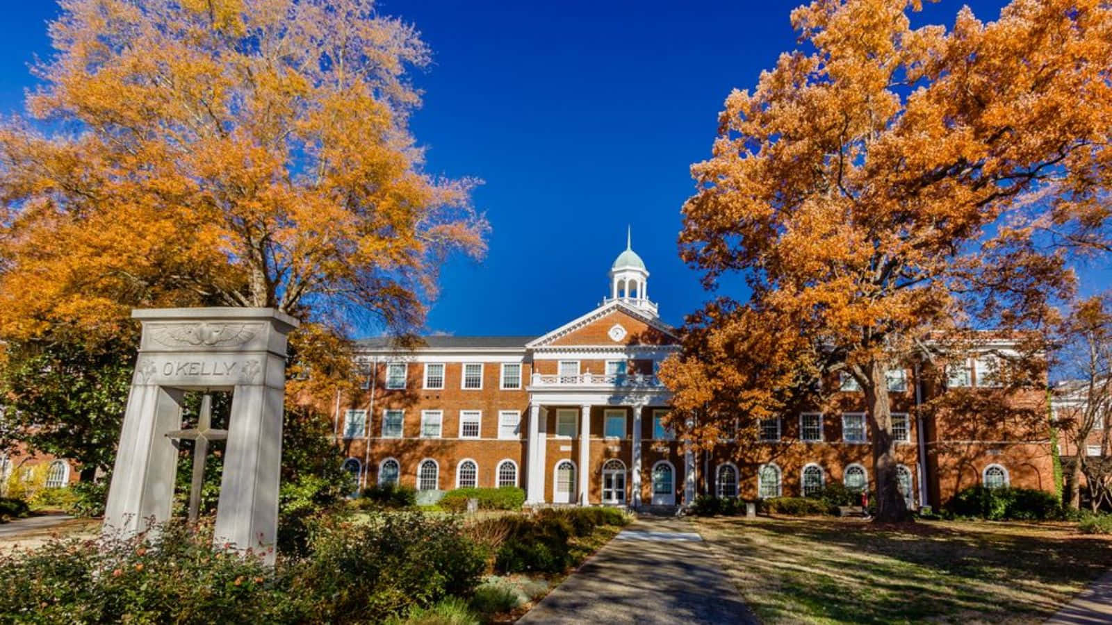 brick college building, white columns, cupola, HD Desktop Wallpaper