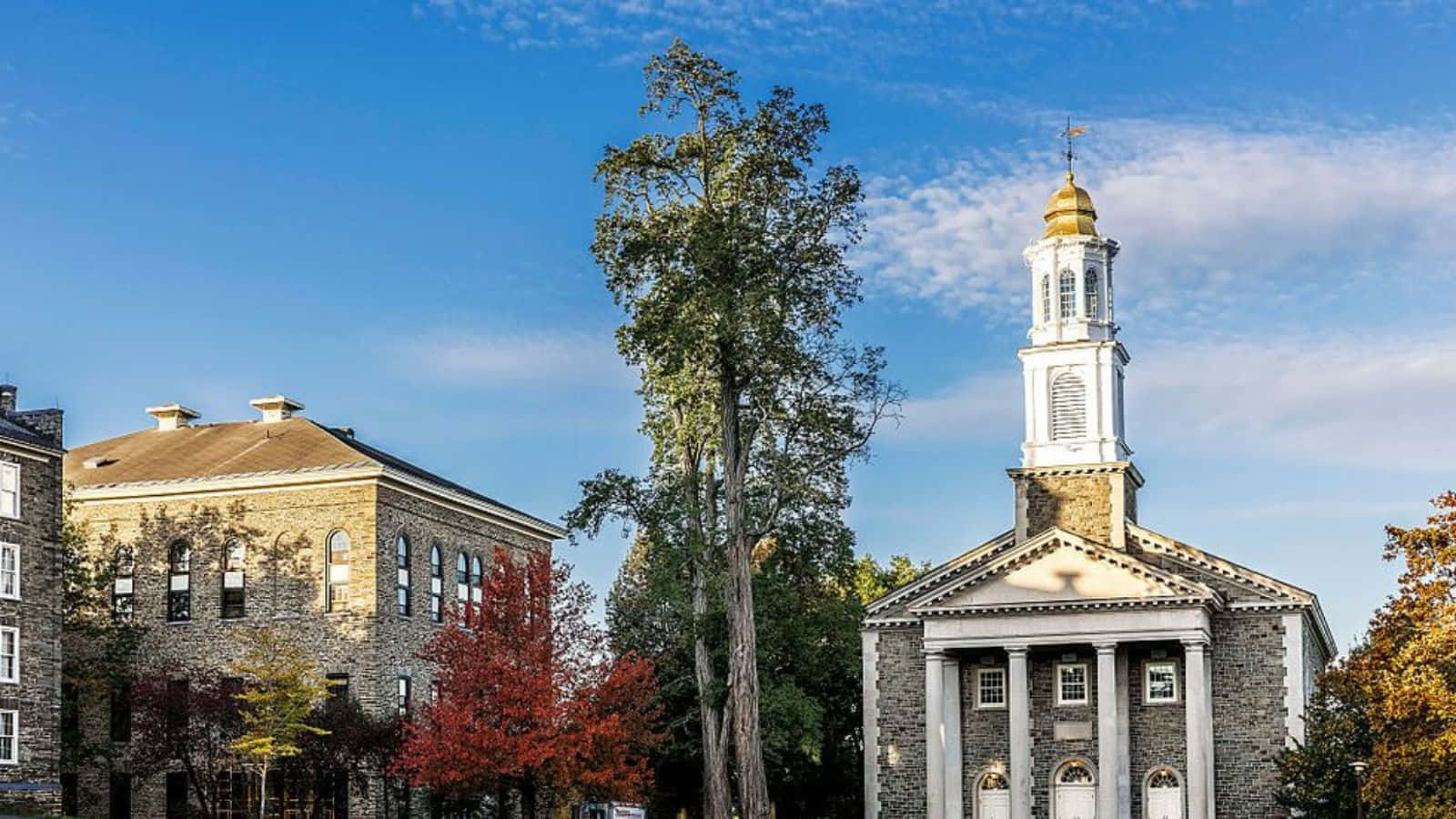 historic stone church, white columned portico, golden dome, HD Desktop Wallpaper