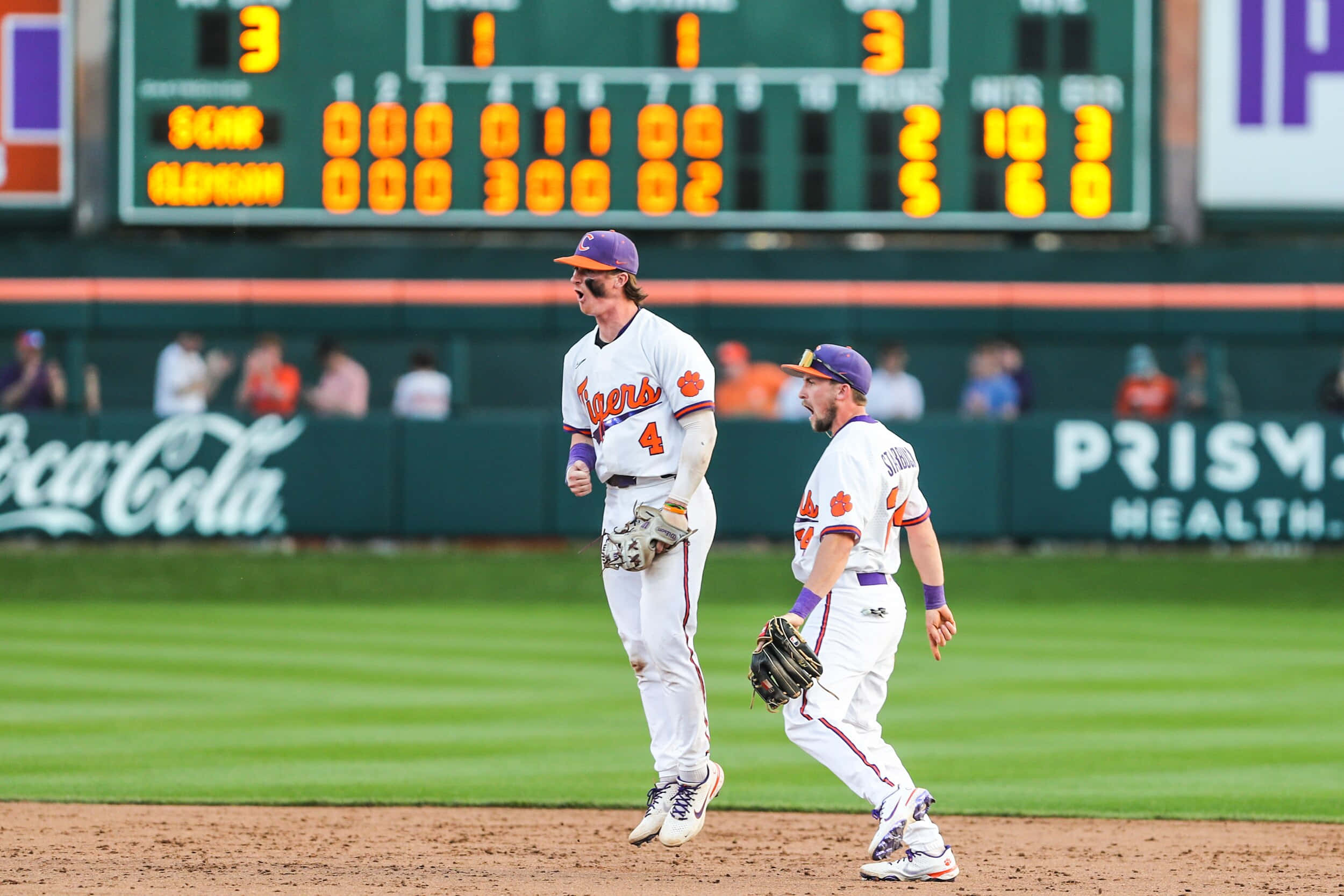 College Baseball, white uniforms, purple caps, Full HD Desktop Wallpaper