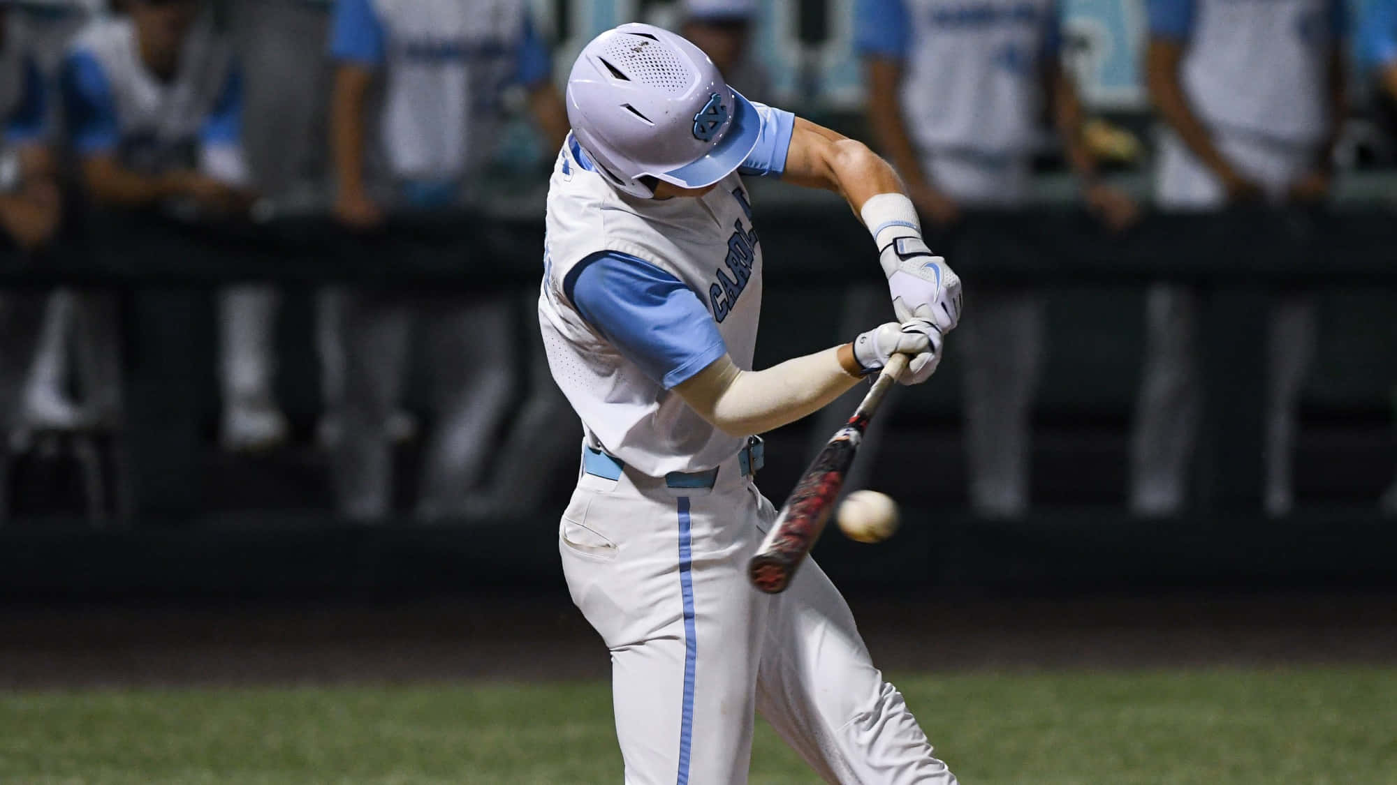 College Baseball, white and blue uniform, stadium lights, Full HD Desktop Wallpaper