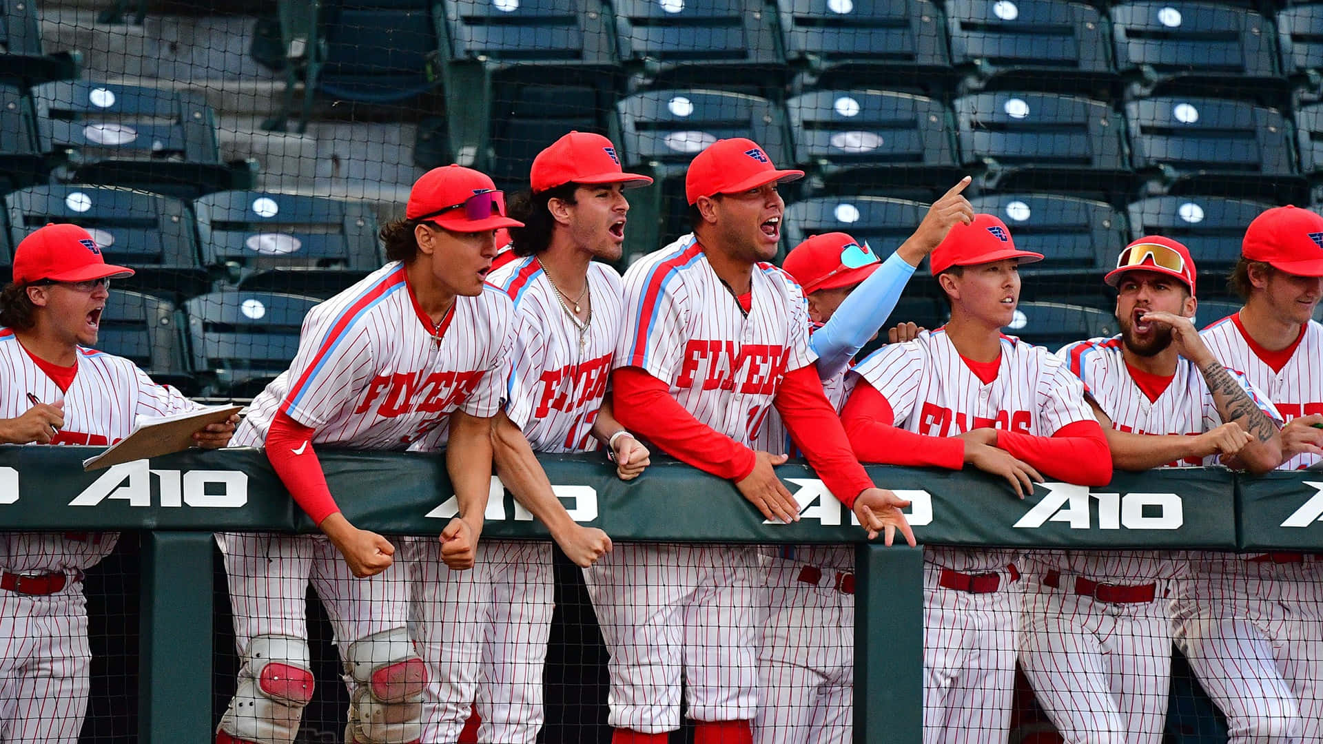 college baseball, red caps, white pinstripe uniforms, Full HD Desktop Wallpaper