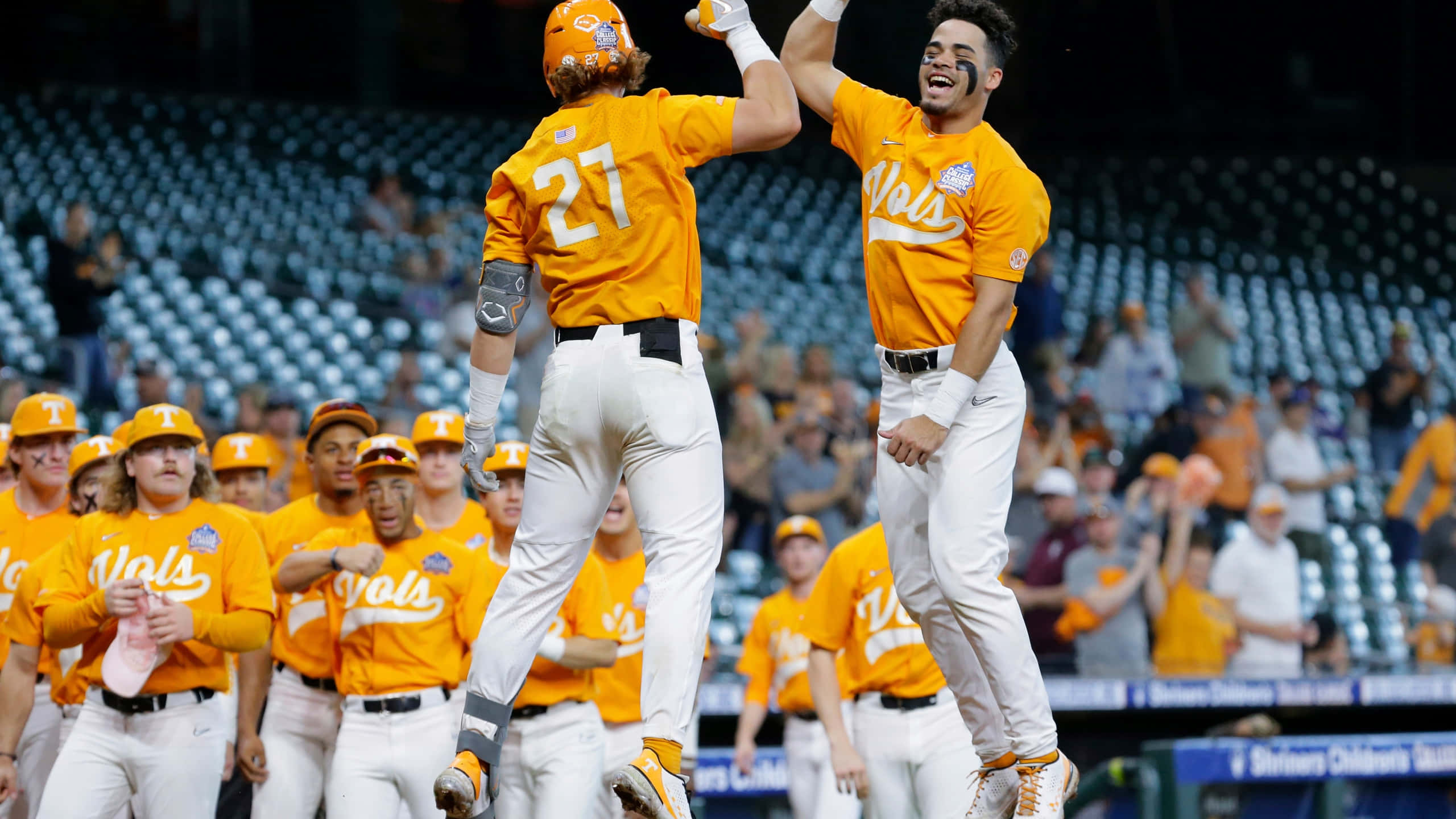 College Baseball, orange jerseys, stadium stands, 2K Desktop Wallpaper