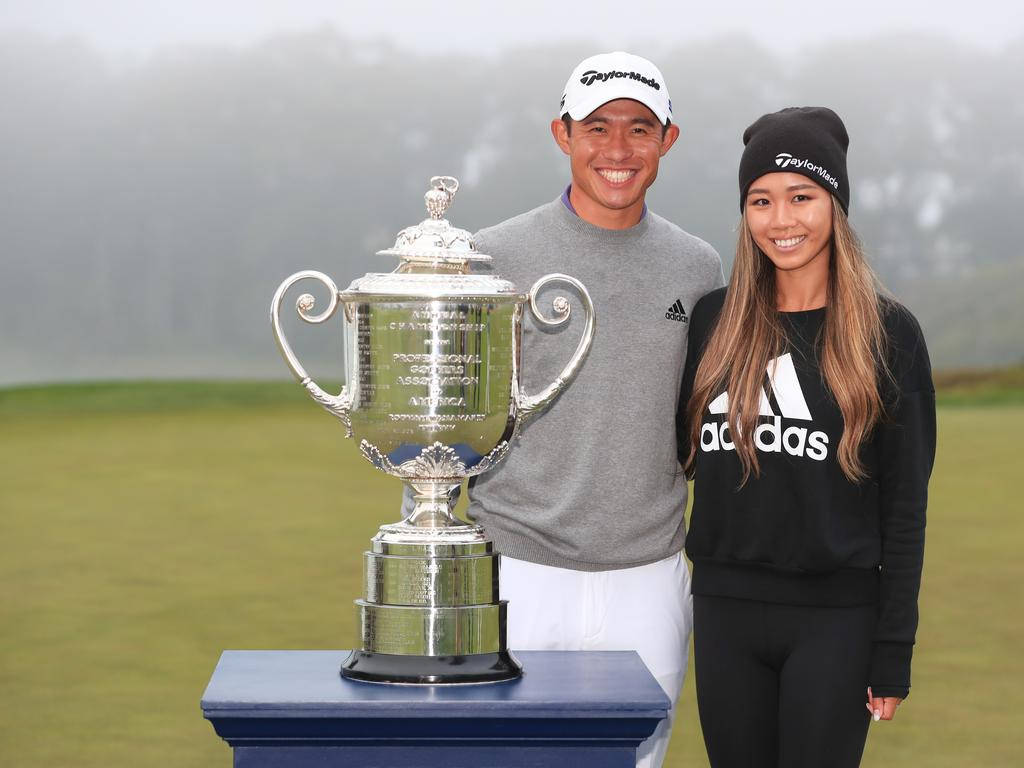 Collin Morikawa, girlfriend, silver trophy, SD Desktop Wallpaper