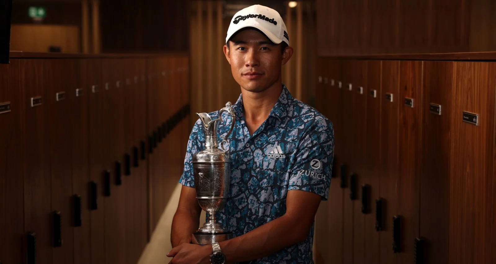 Collin Morikawa, silver chalice, blue patterned shirt, HD Desktop Wallpaper