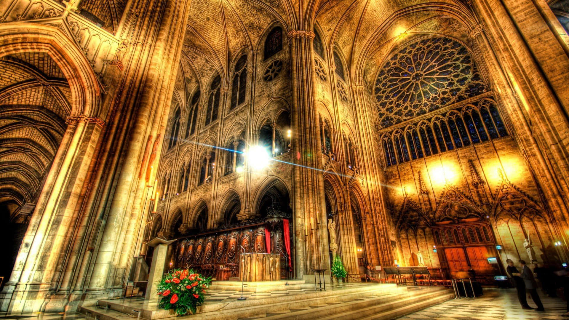 Cologne Cathedral, interior, warm golden light, Full HD Desktop Wallpaper