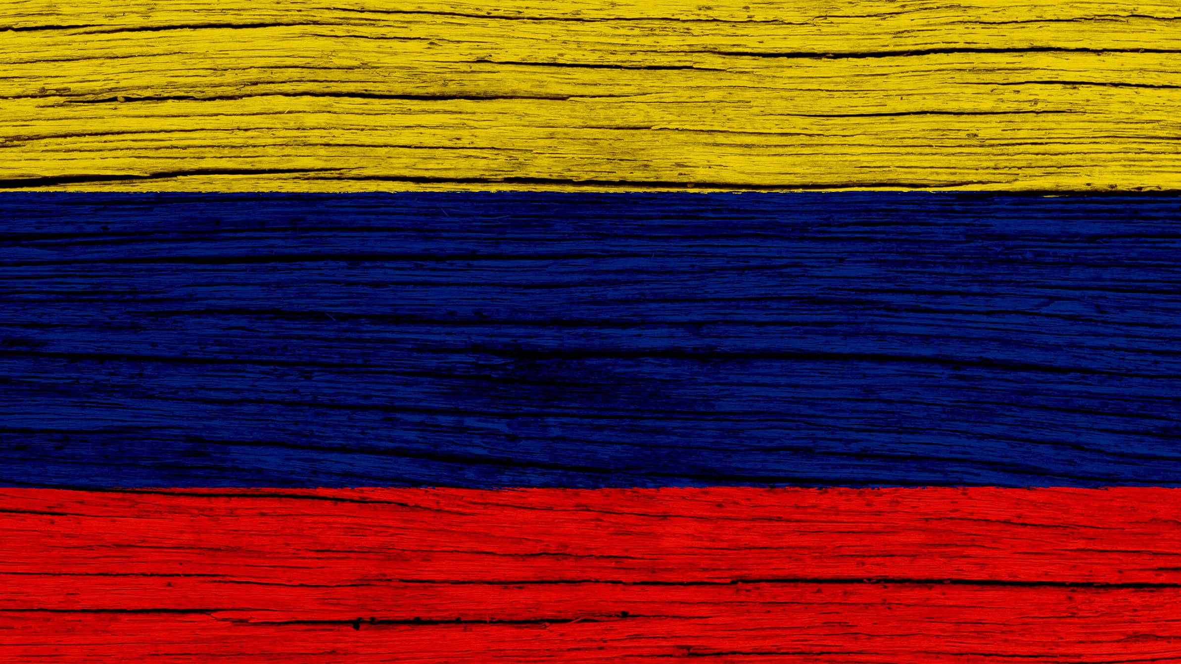 Colombia flag, wood paint, bold horizontal stripes, Full HD Desktop Wallpaper
