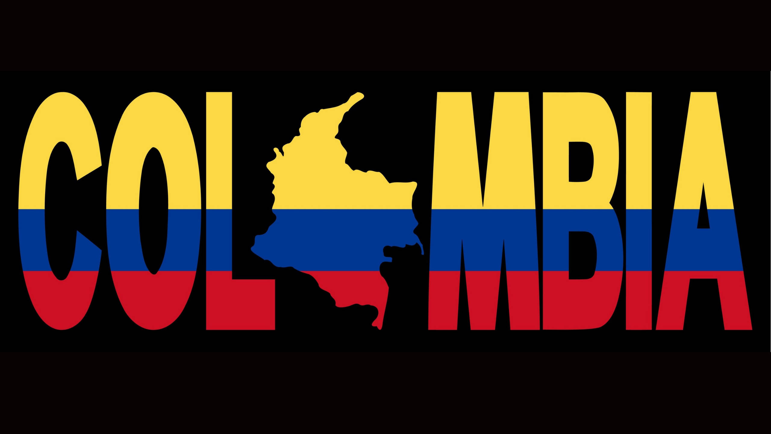 Colombia flag, Colombia map, black background, 2K Desktop Wallpaper