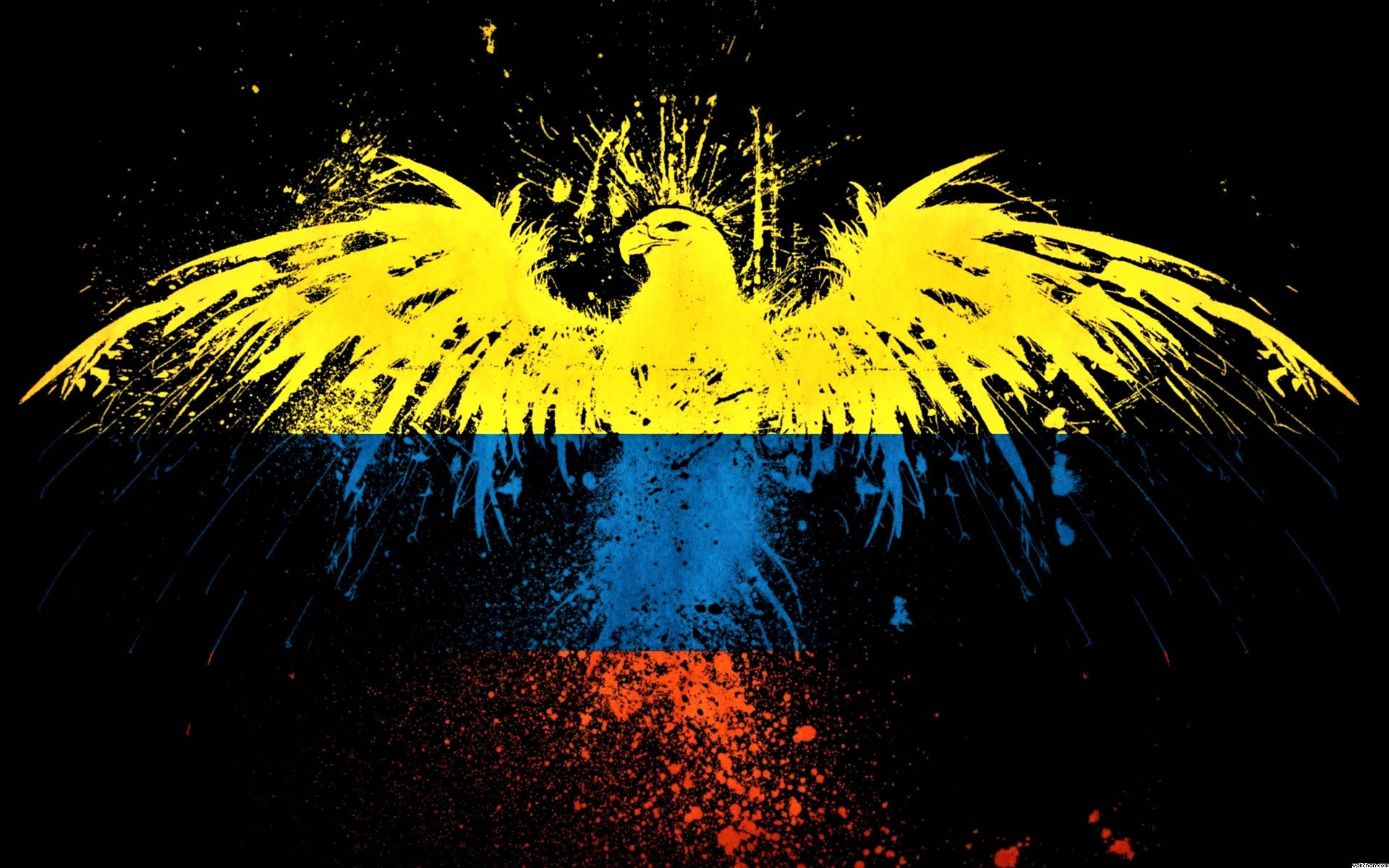 Colombia flag, national bird, yellow eagle, Full HD Desktop Wallpaper