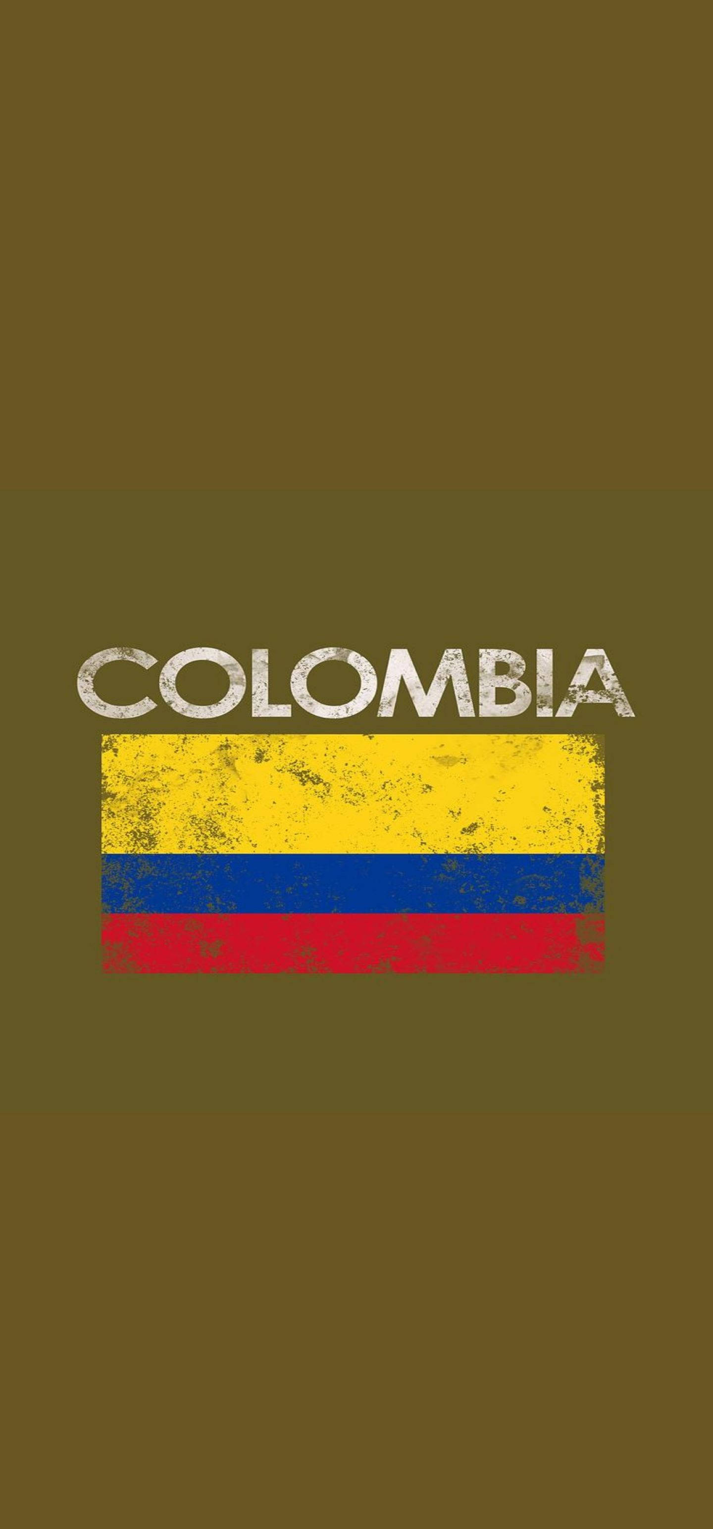 Colombia flag, yellow blue and red stripes, muted olive background, 2K Phone Wallpaper