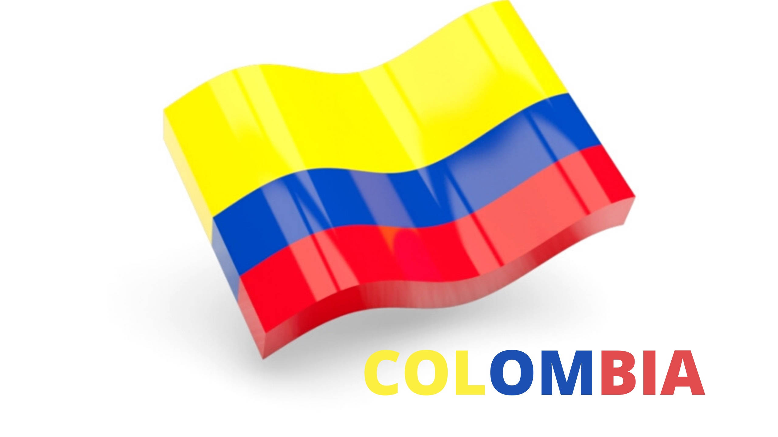 Colombia flag, glossy 3d-rendered, white background, 2K Desktop Wallpaper