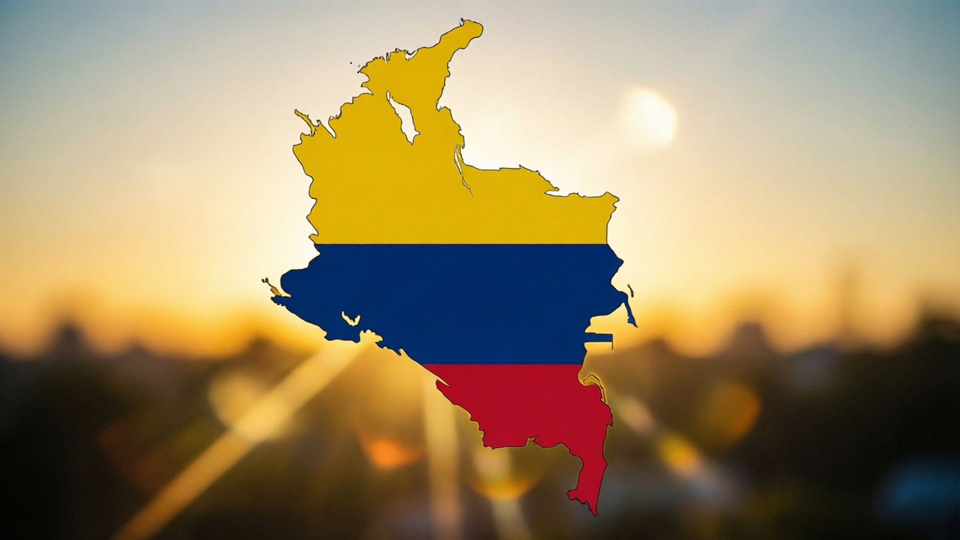 Colombia, national flag colors, warm sunset backdrop, Full HD Desktop Wallpaper