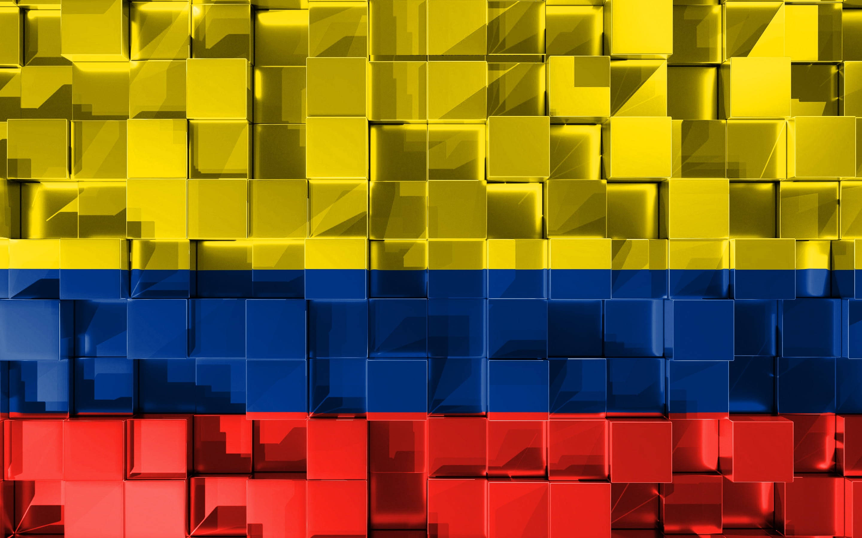 Colombia flag, 3D cubes, glossy cubes, 2K Desktop Wallpaper