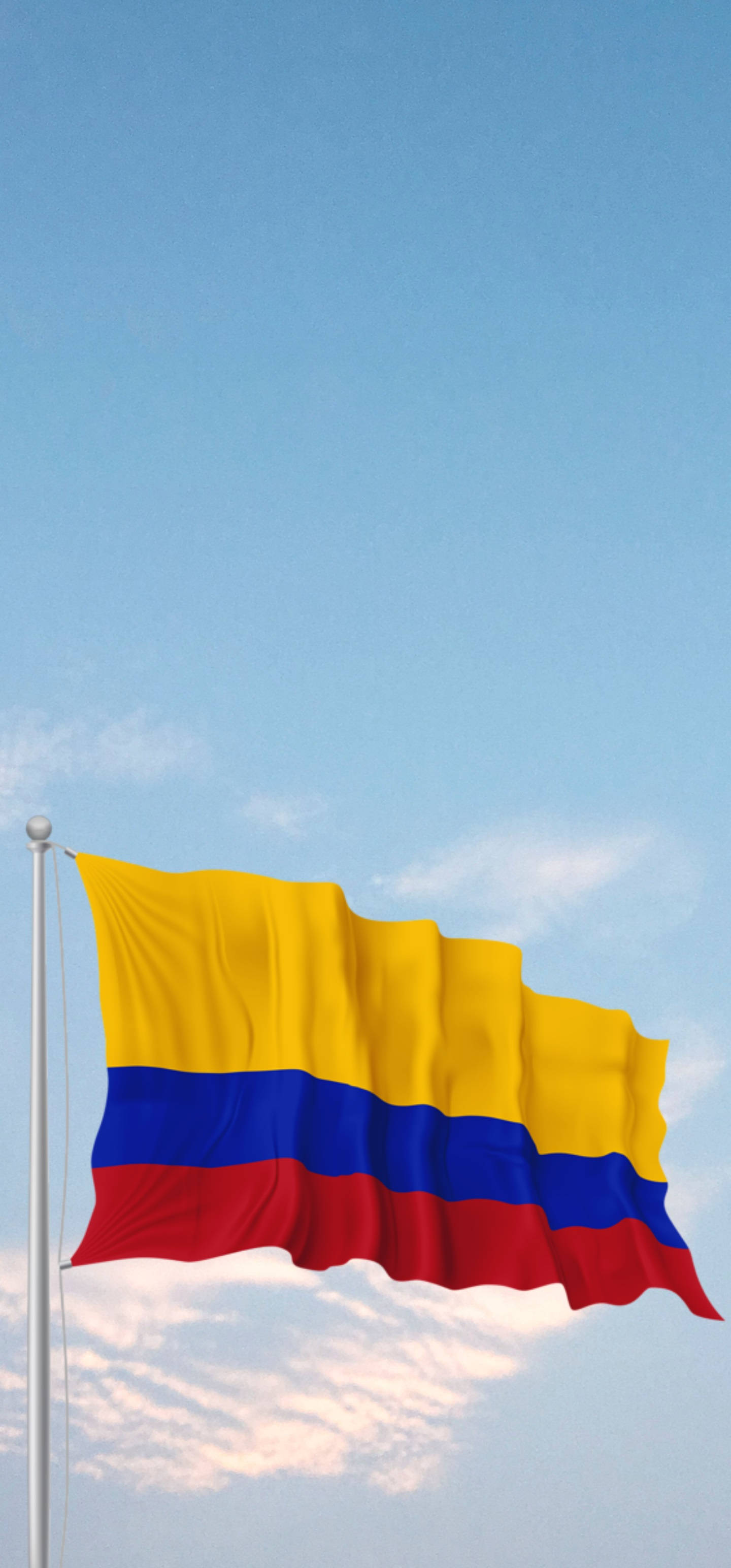 Colombia flag, clear blue sky, soft white clouds, 2K Phone Wallpaper