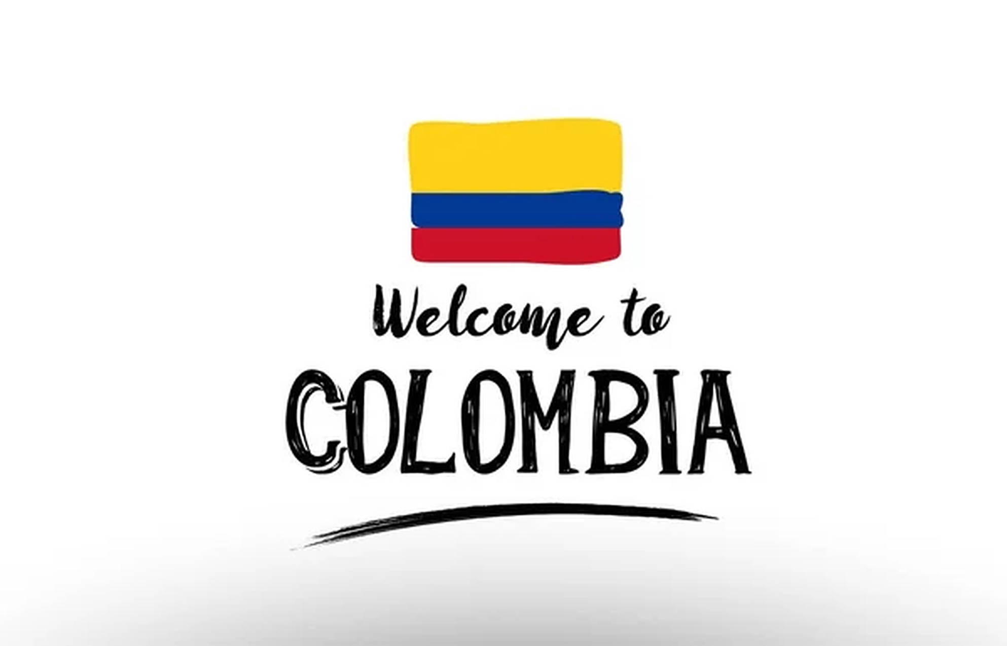 Colombia flag, stylized text, clean white background, Full HD Desktop Wallpaper