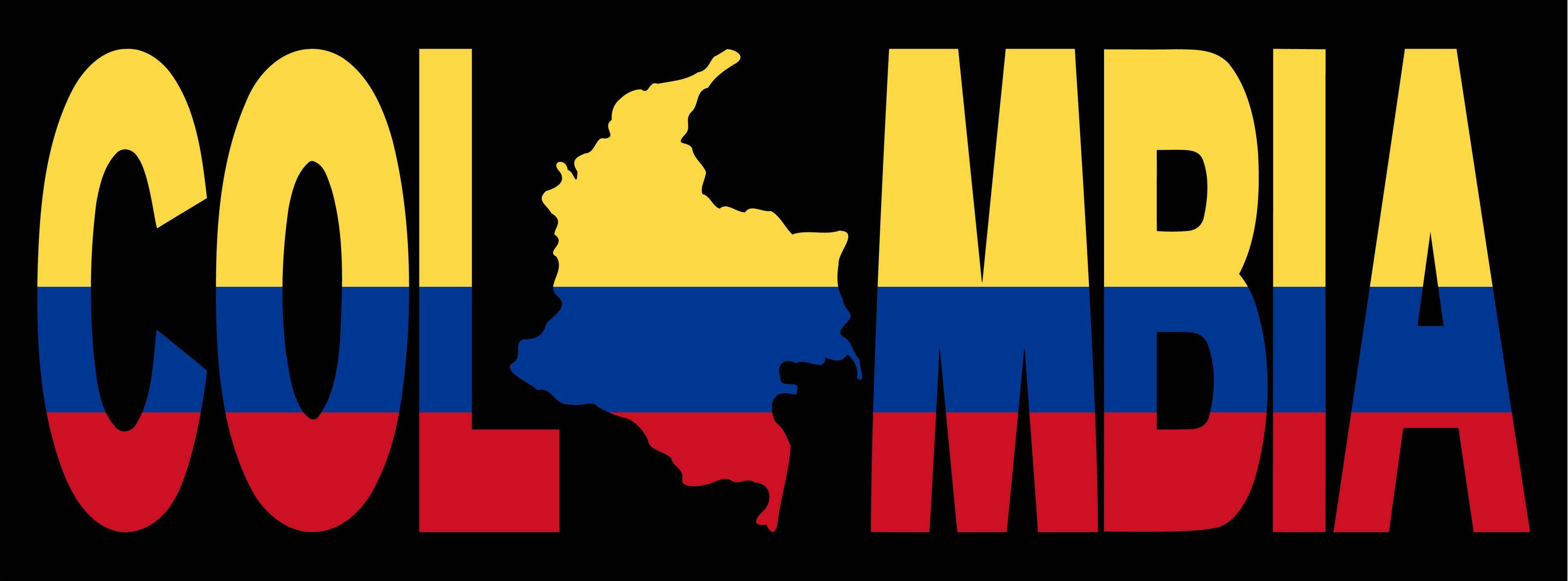 Colombia, national flag colors, map silhouette, 2K Desktop Wallpaper