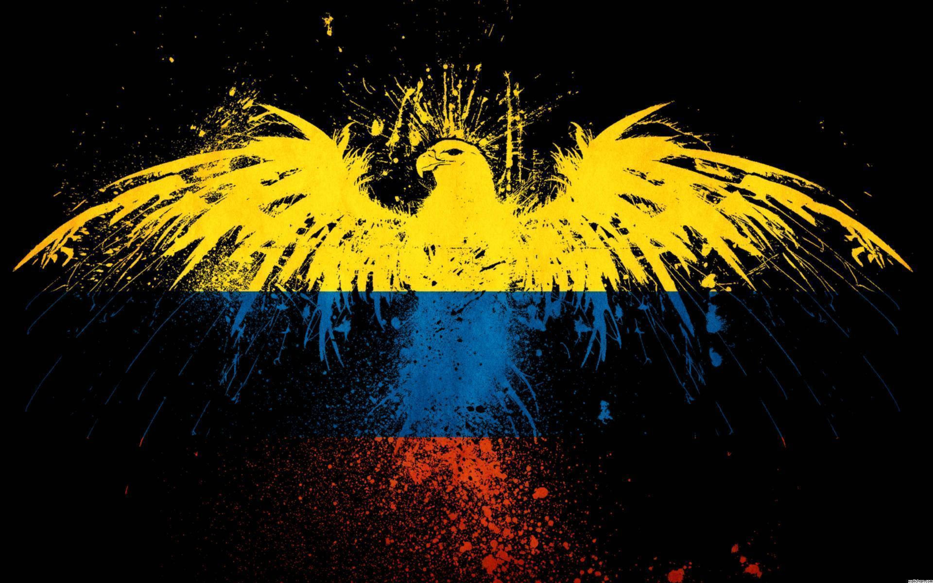 Colombia flag, yellow eagle, outstretched wings, Full HD Desktop Wallpaper