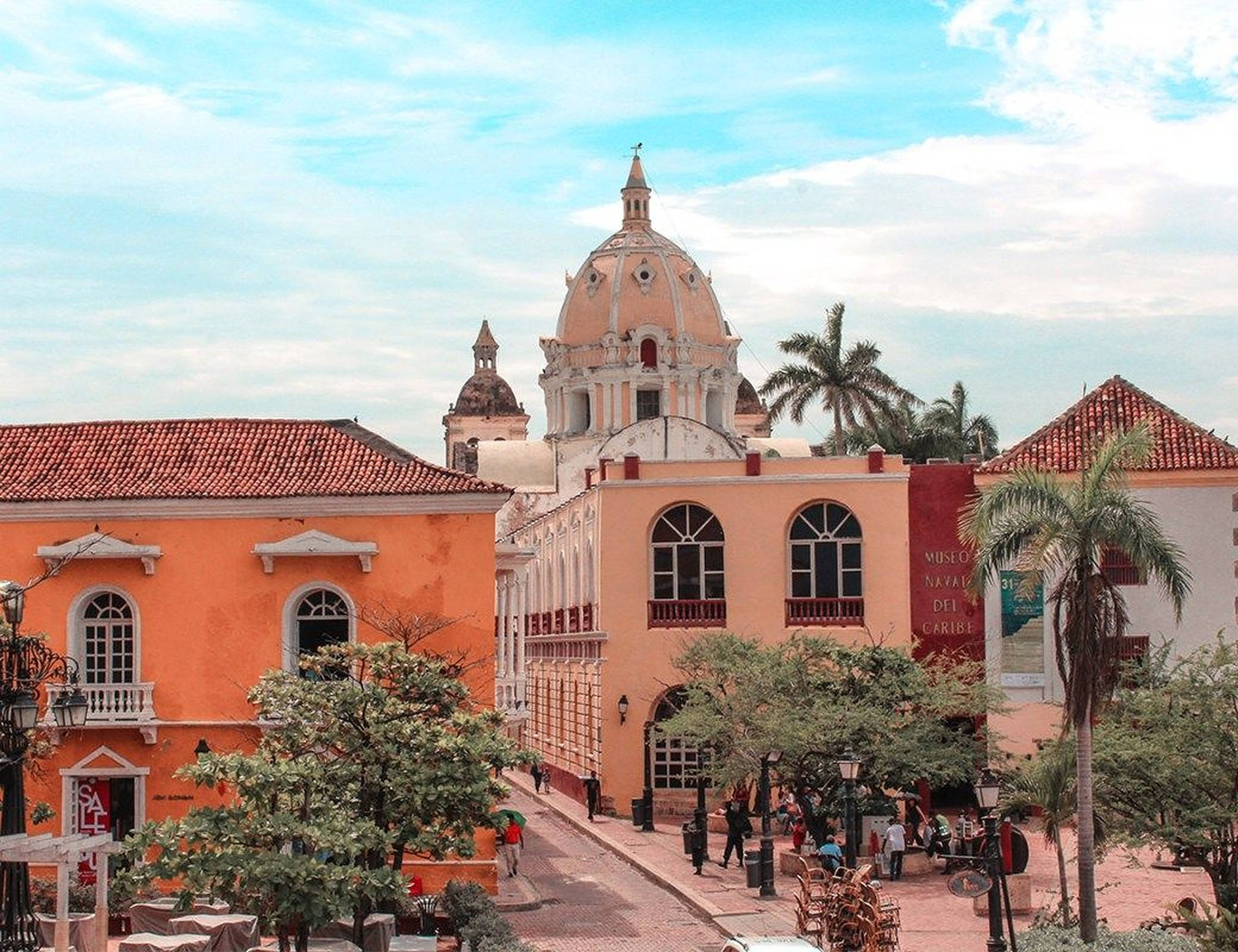 cathedral, Colombia, red tile roofs, Full HD Desktop Wallpaper