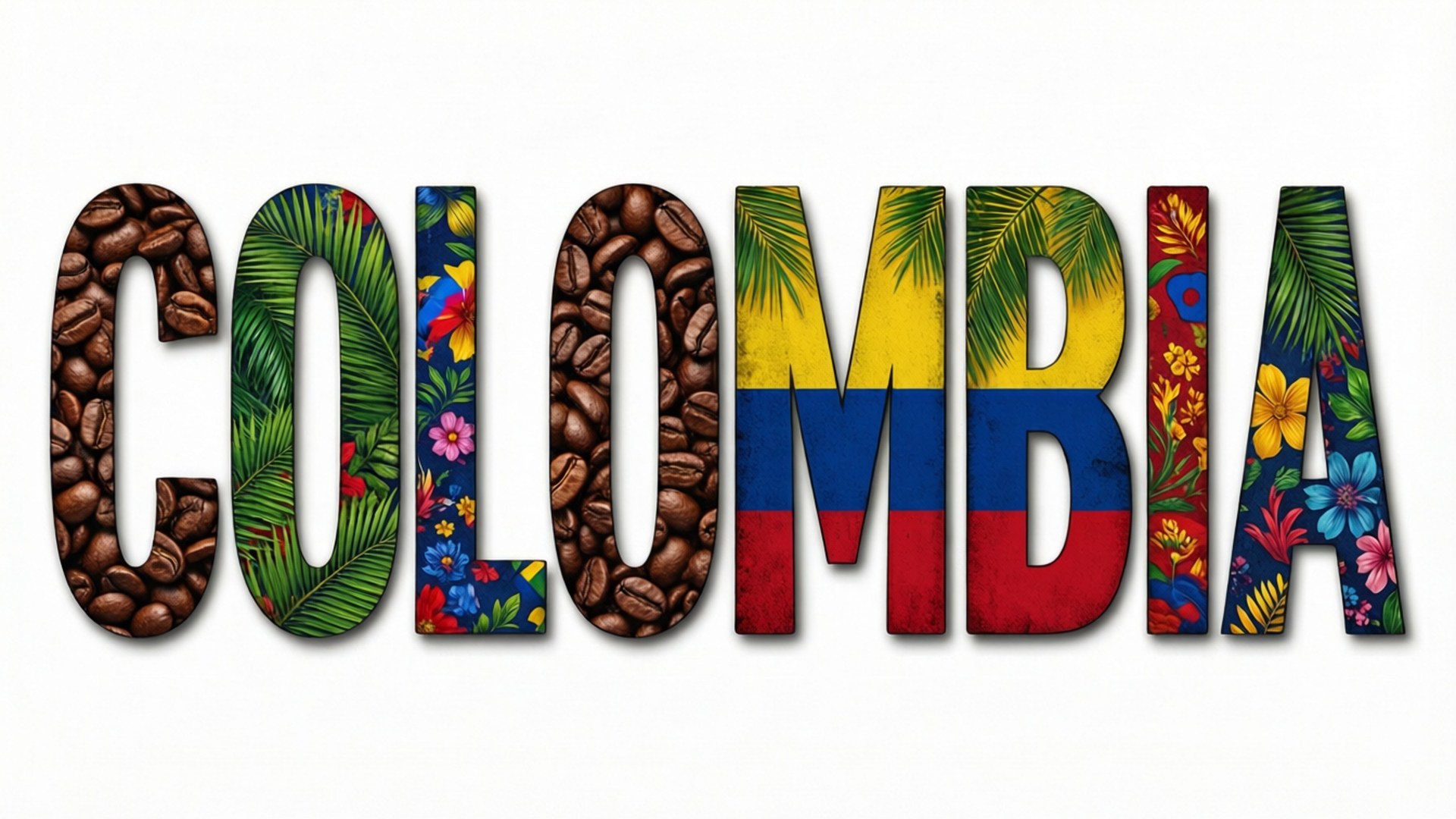 Colombia, coffee beans, tropical leaves, Full HD Desktop Wallpaper