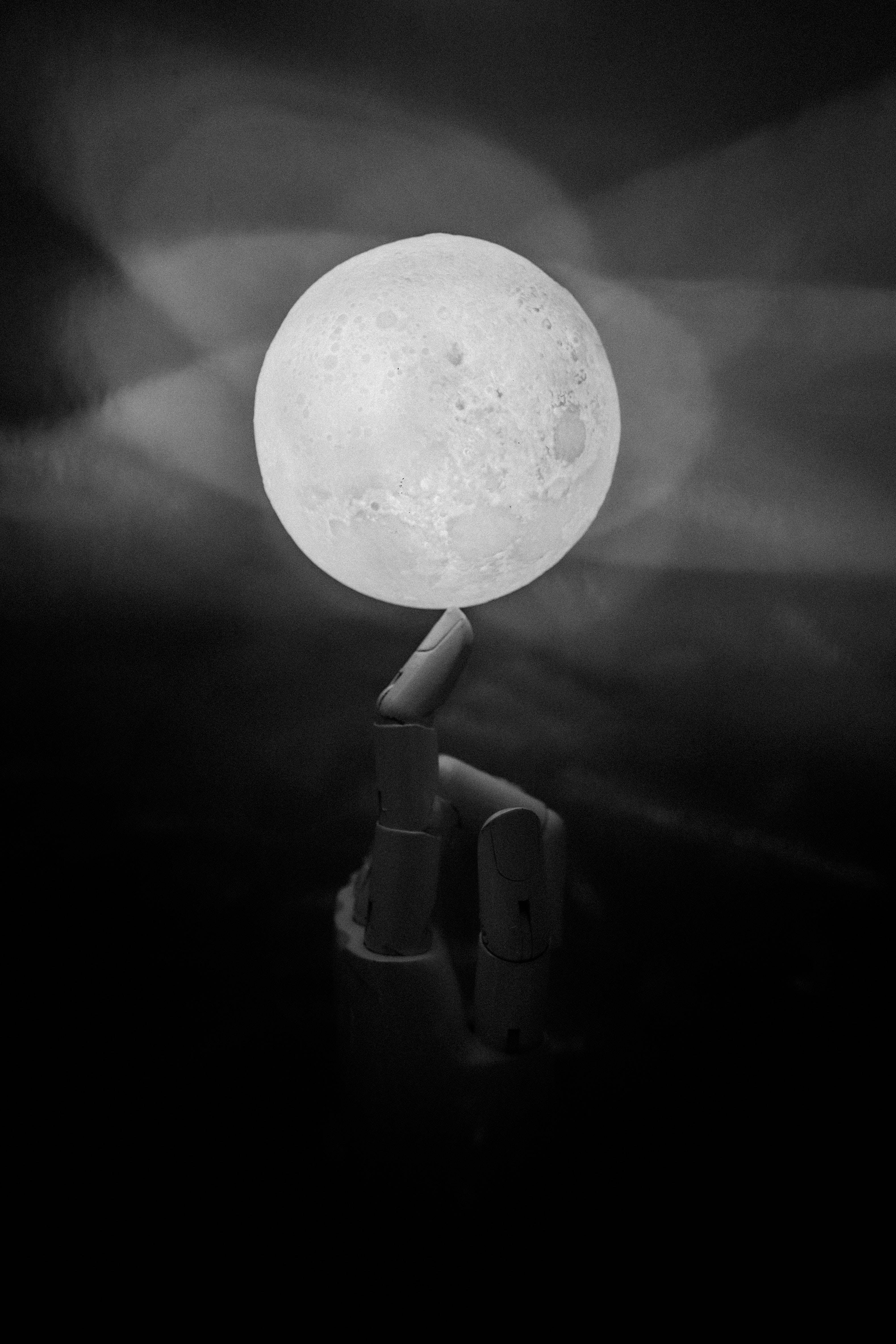 full moon, monochrome hand, detailed moon, 4K Phone Wallpaper