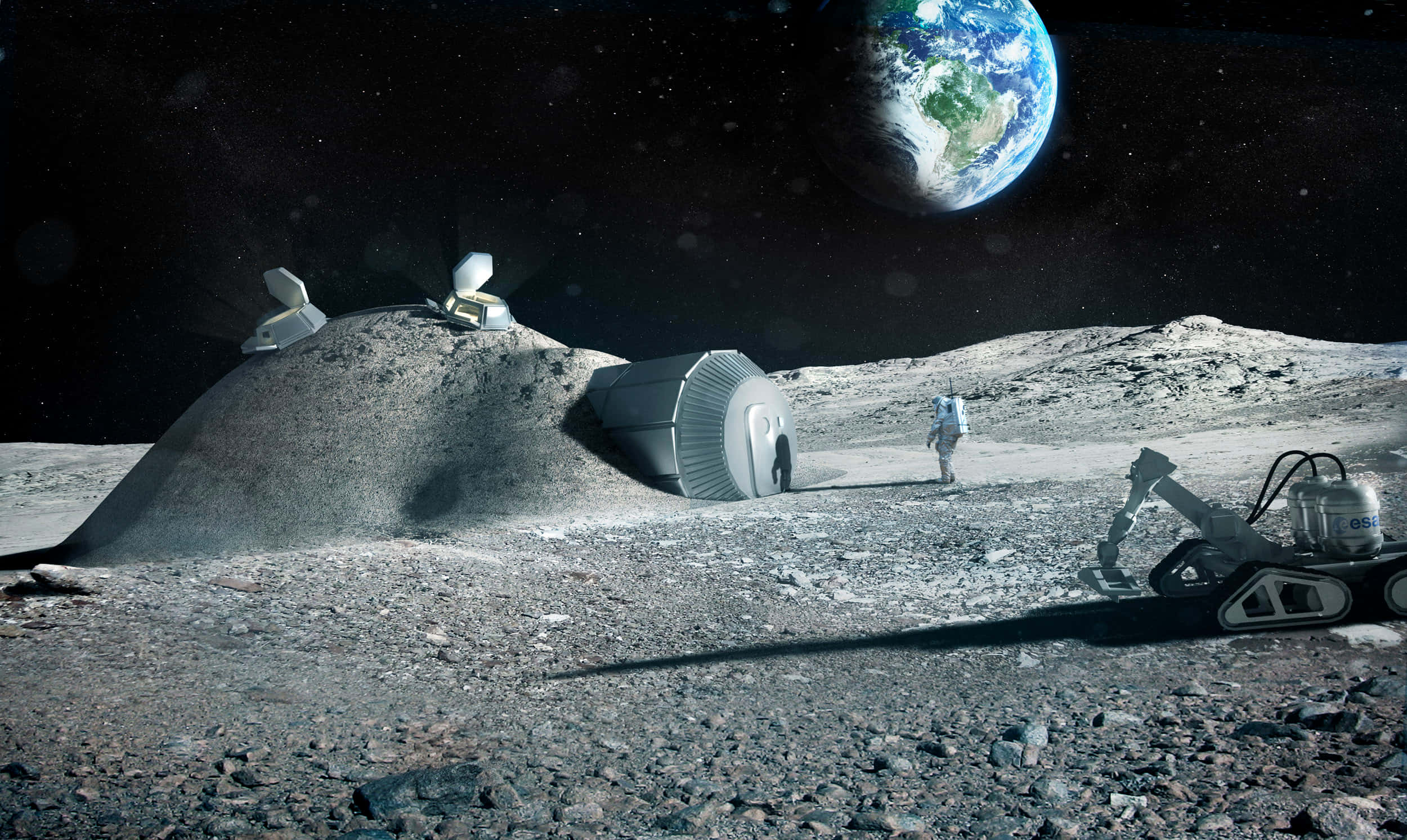 astronaut, lunar base, Earth, Full HD Desktop Wallpaper