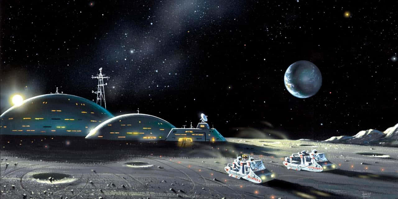 lunar colony, domed colony, moonlit alien world, HD Desktop Wallpaper