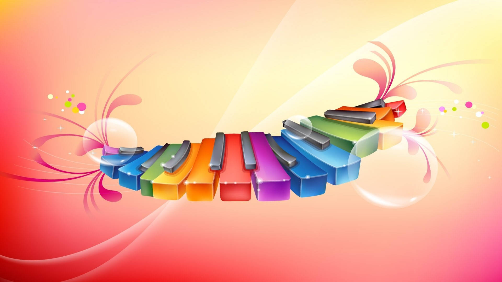 piano keys, rainbow, gradient sky, Full HD Desktop Wallpaper