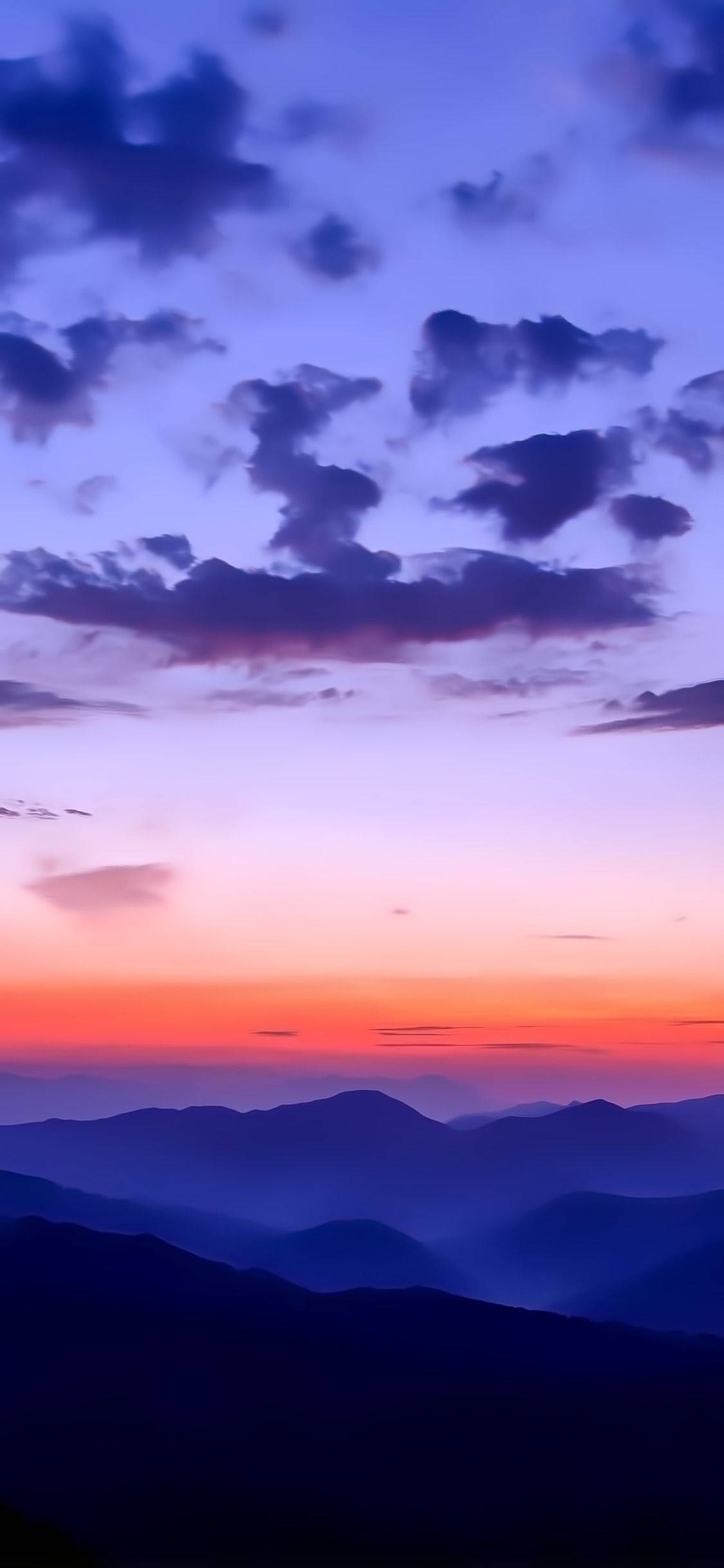 Sunset Sky, mountains, purple clouds, Full HD Phone Wallpaper