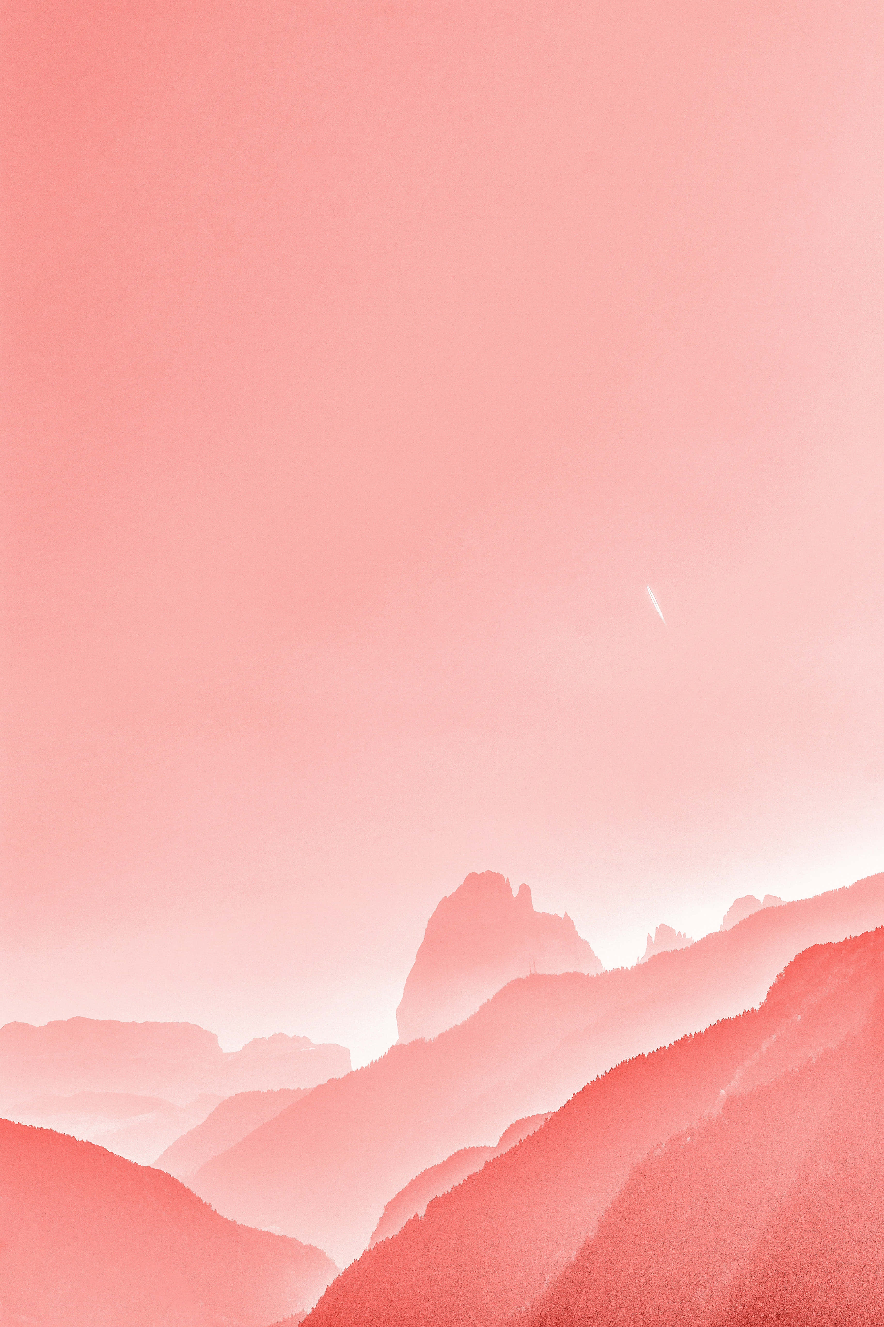 Color Pastel Aesthetic, pink-hued mountain peaks, soft gradient sky, 5K Phone Wallpaper