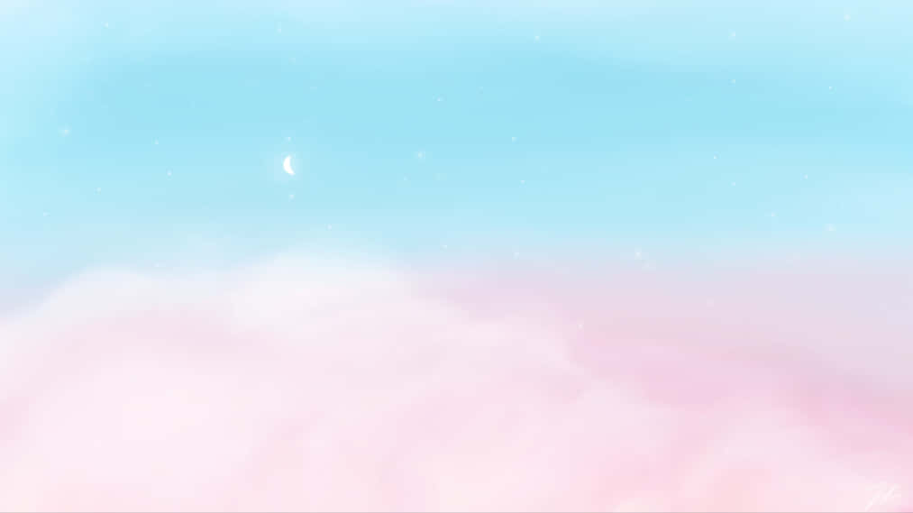 pastel sky, pink clouds, crescent moon, SD Desktop Wallpaper