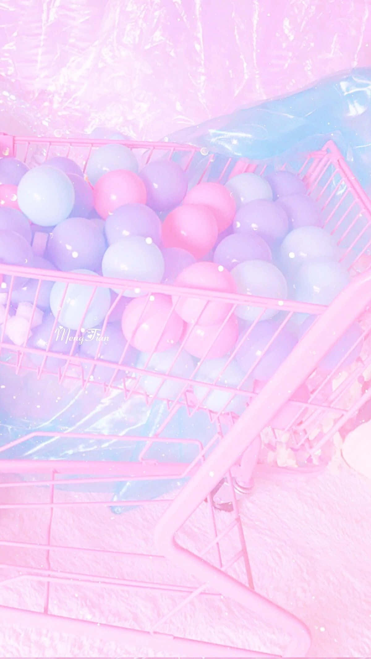 pastel pink shopping cart, soft lavender and mint colored balls, dreamy pink haze, Full HD Phone Wallpaper