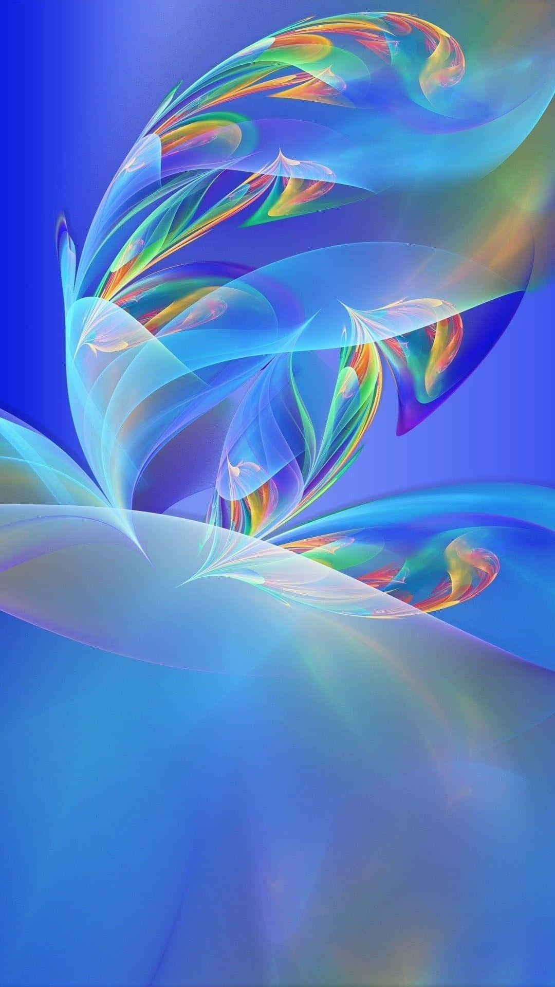 Color Phone, iridescent ribbons, deep blue gradient background, Full HD Phone Wallpaper