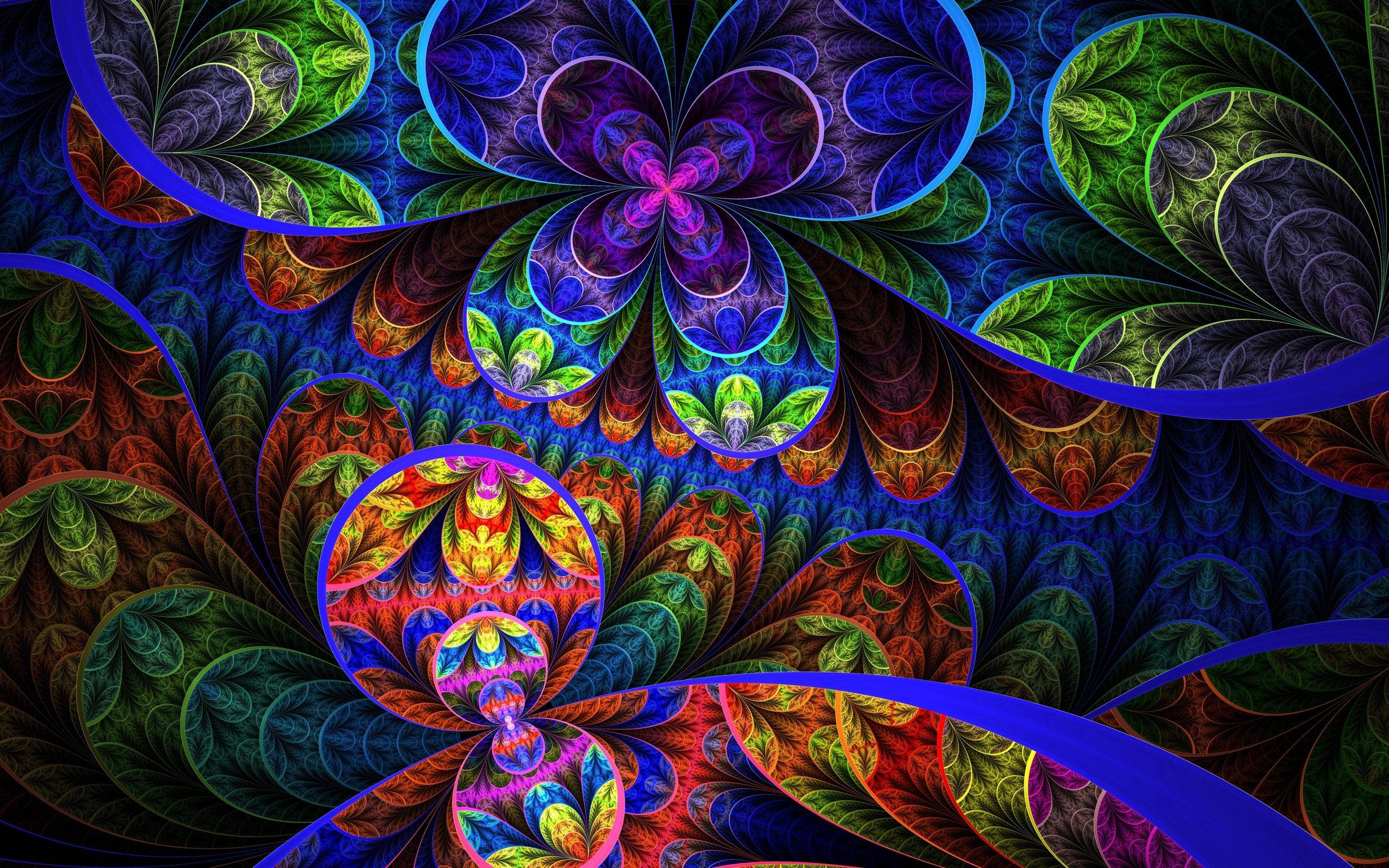 psychedelic colors, fractal patterns, electric blues, 2K Desktop Wallpaper