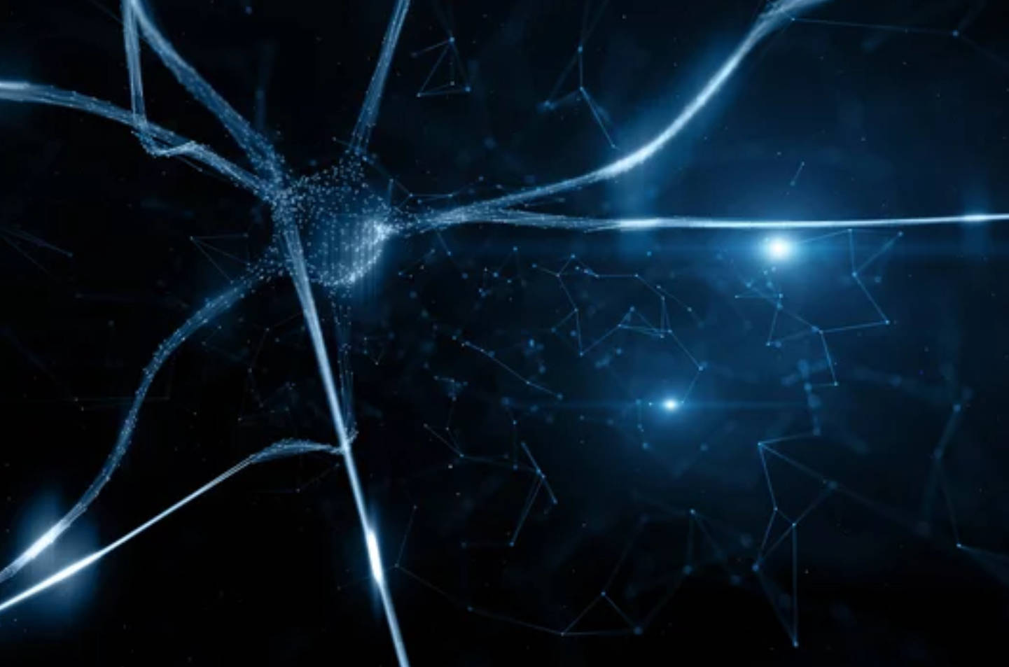 dark color neuron cell, glowing blue neural network, interconnected nodes, HD Desktop Wallpaper