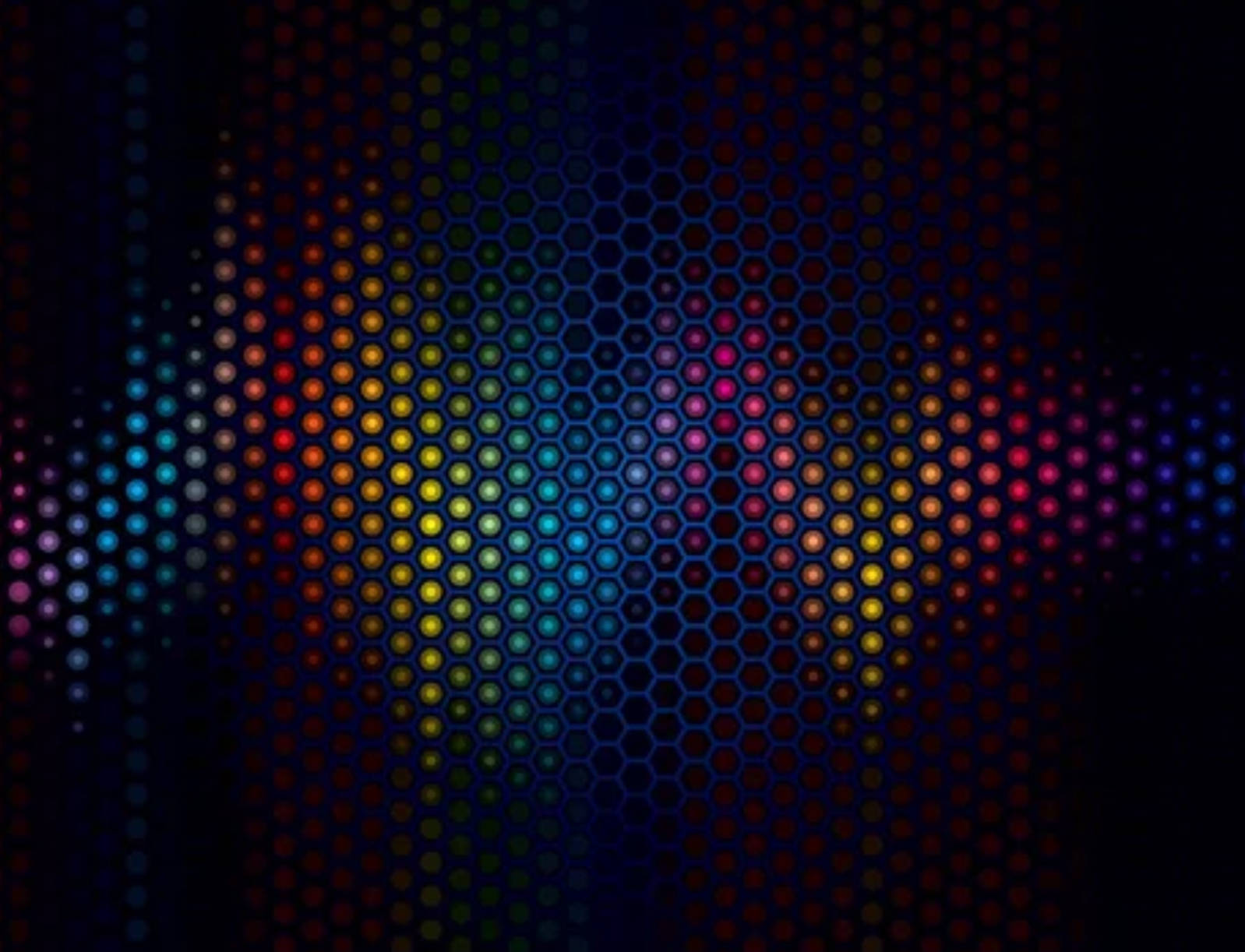 dark background, vibrant rainbow hexagonal dots, dynamic digital wave effect, HD Desktop Wallpaper