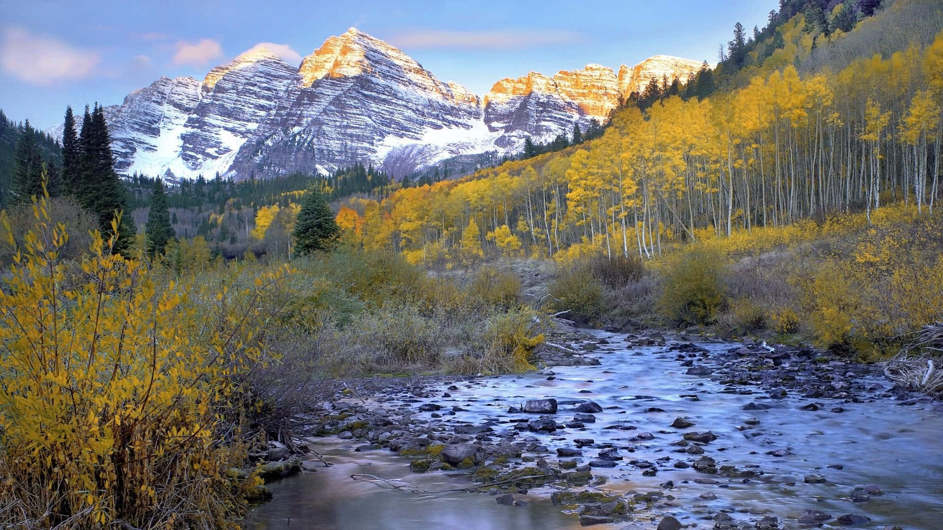 Colorado, snow-covered mountain peak, clear blue sky, Full HD Desktop Wallpaper