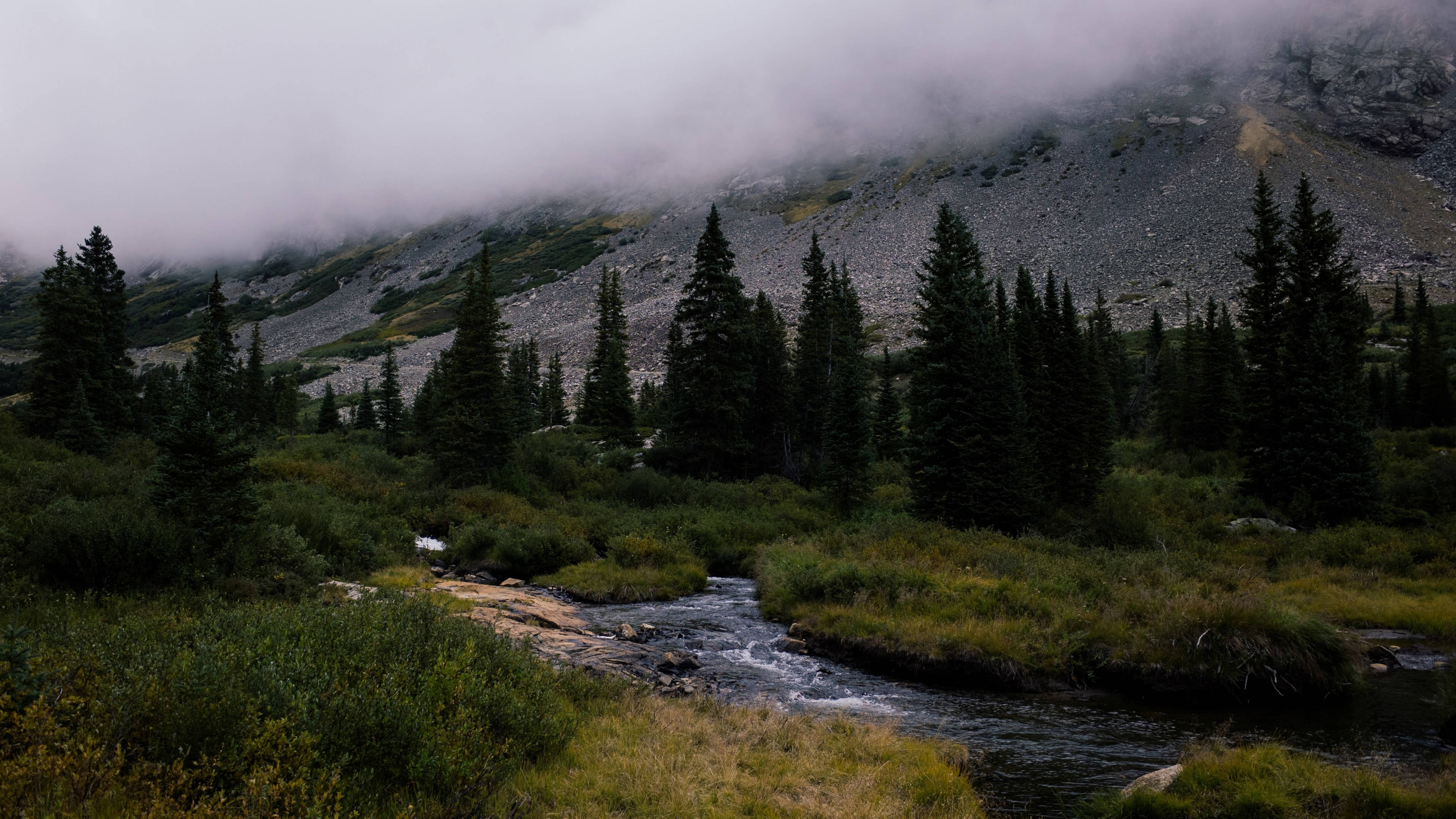 Colorado, majestic mountains, misty mountain stream, 4K Desktop Wallpaper