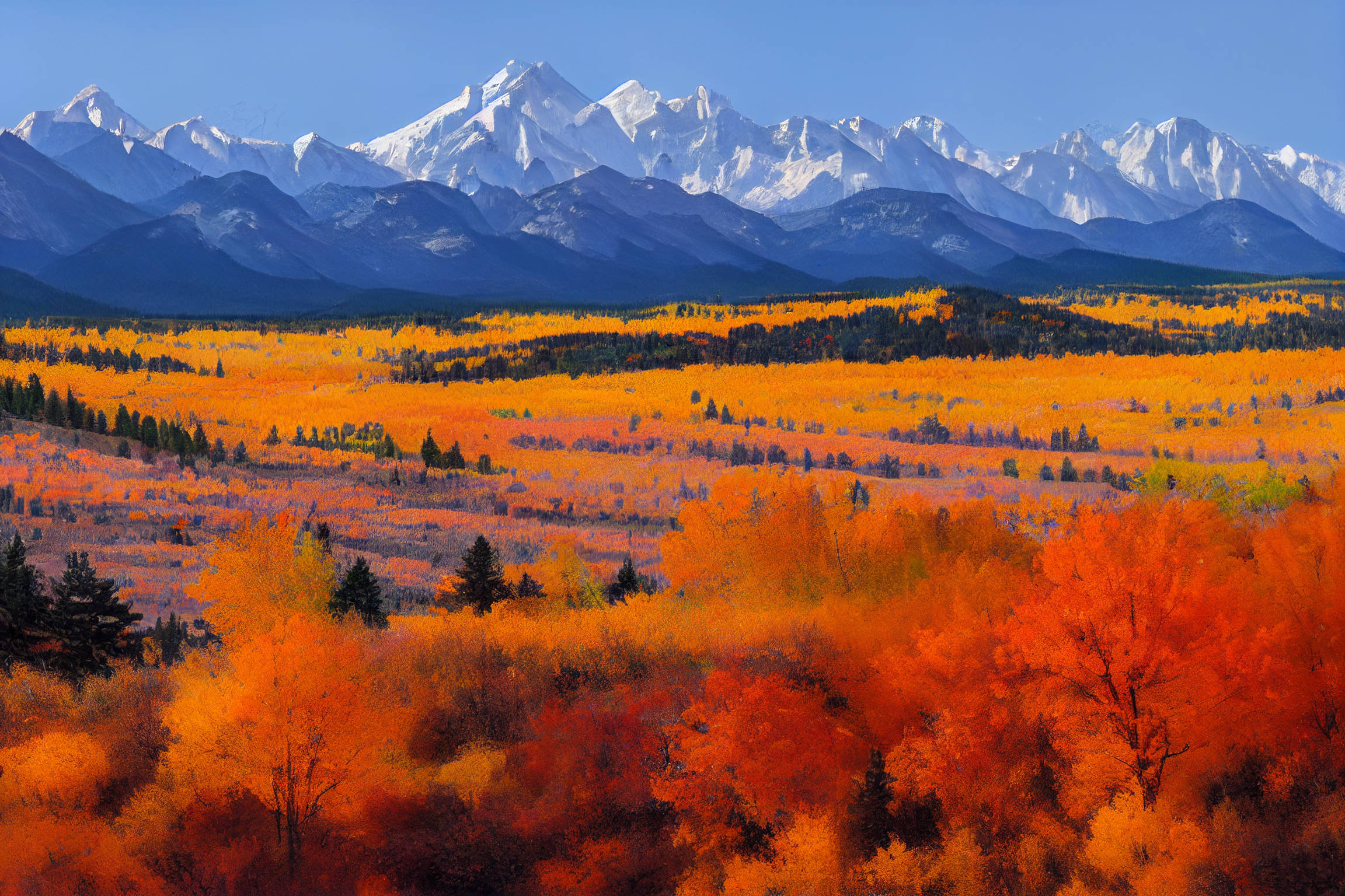 Colorado Mountains, sunlit, vibrant orange autumn trees, Full HD Desktop Wallpaper