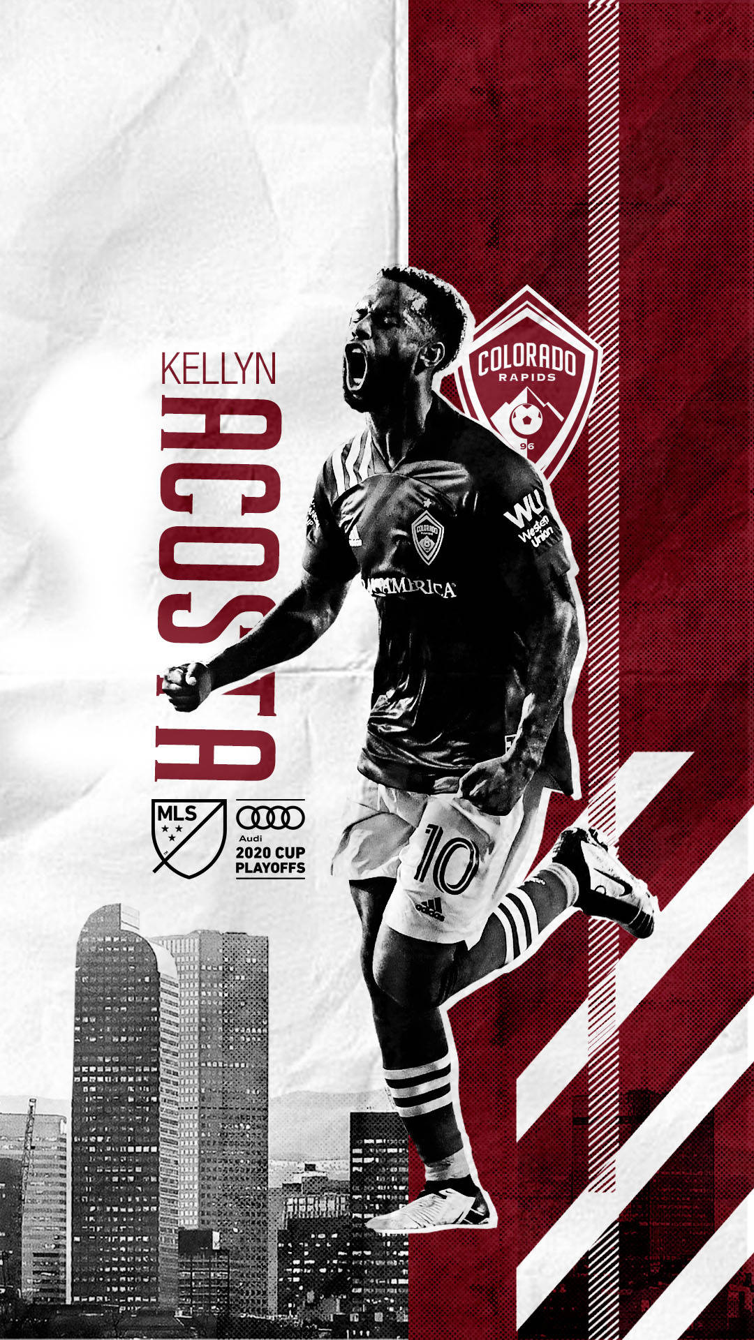 Colorado Rapids, black jersey, red and white graphic backdrop, Full HD Phone Wallpaper