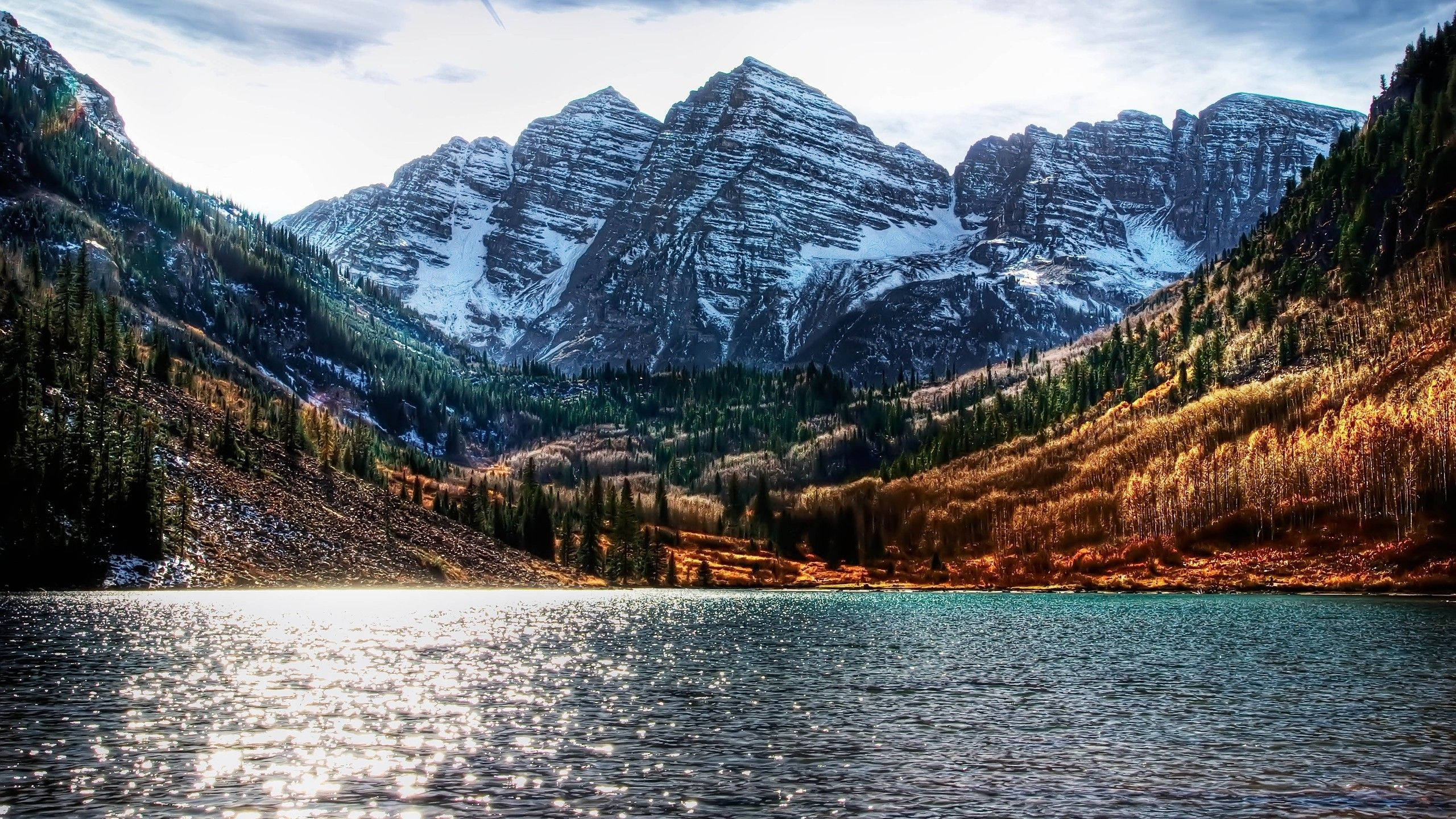 Colorado, rugged peaks, serene lake, 2K Desktop Wallpaper