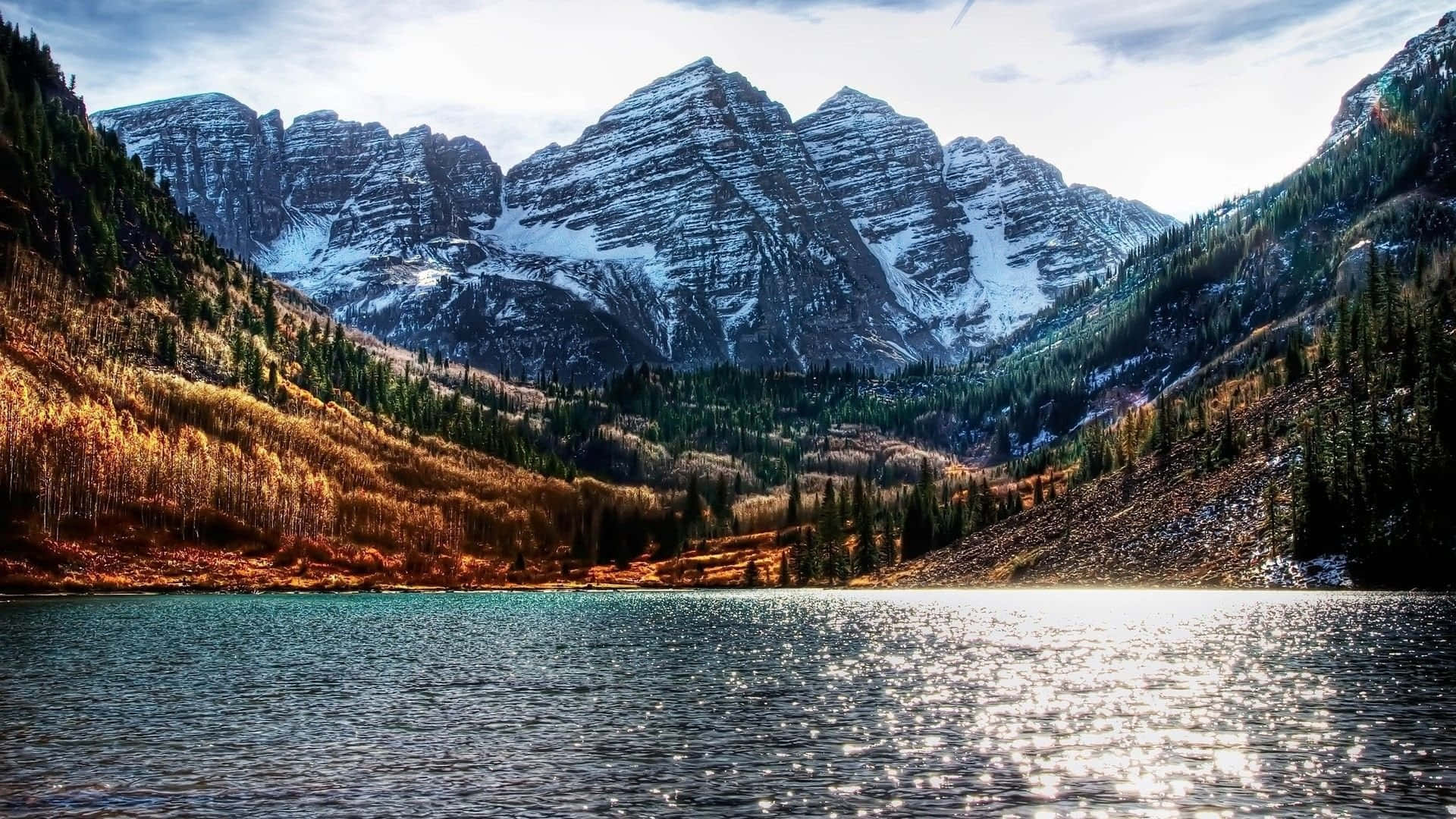 Colorado, alpine lake, snow-capped peaks, Full HD Desktop Wallpaper
