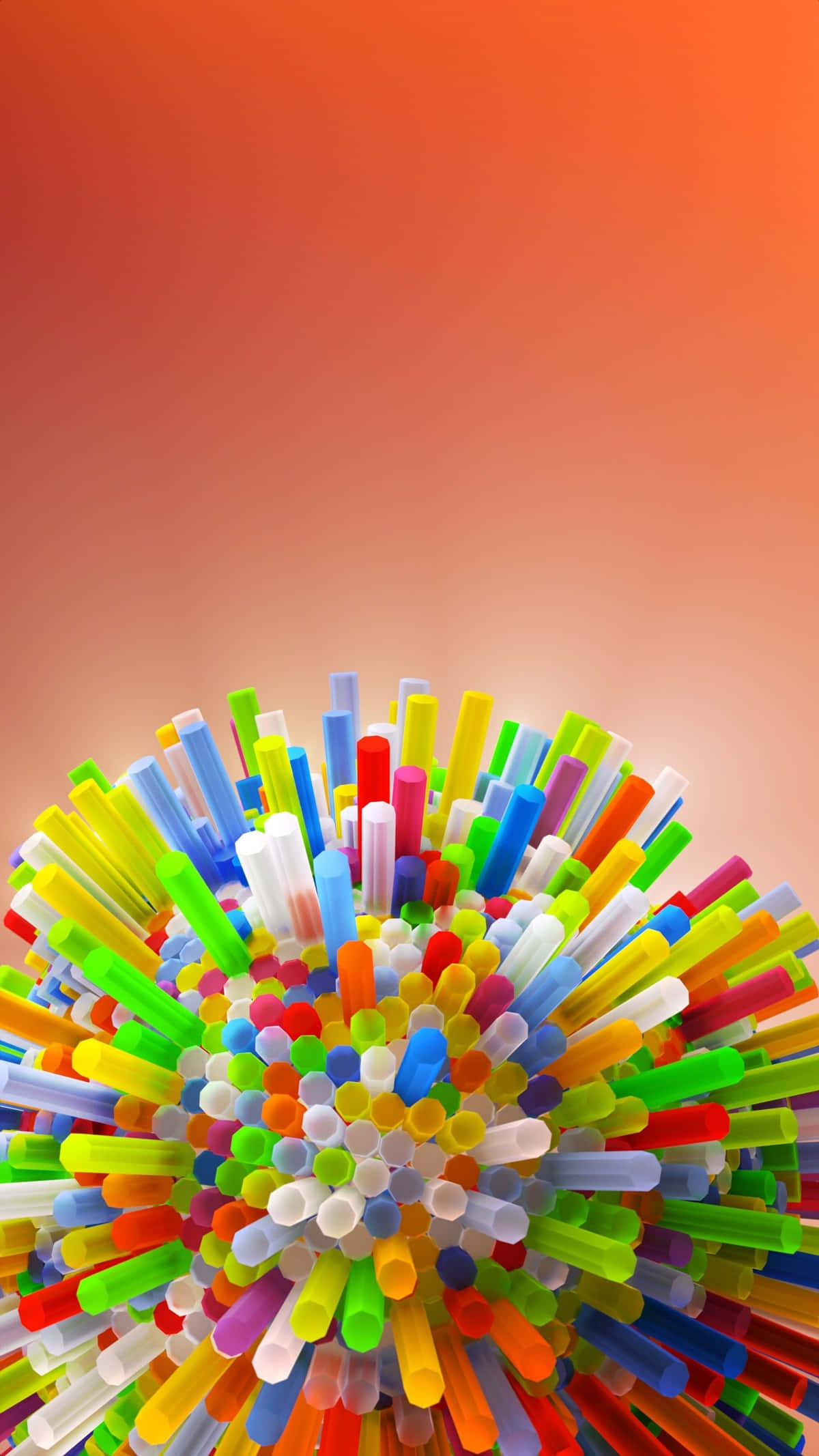 sphere shaped, colorful plastic straws, warm orange gradient background, Full HD Phone Wallpaper
