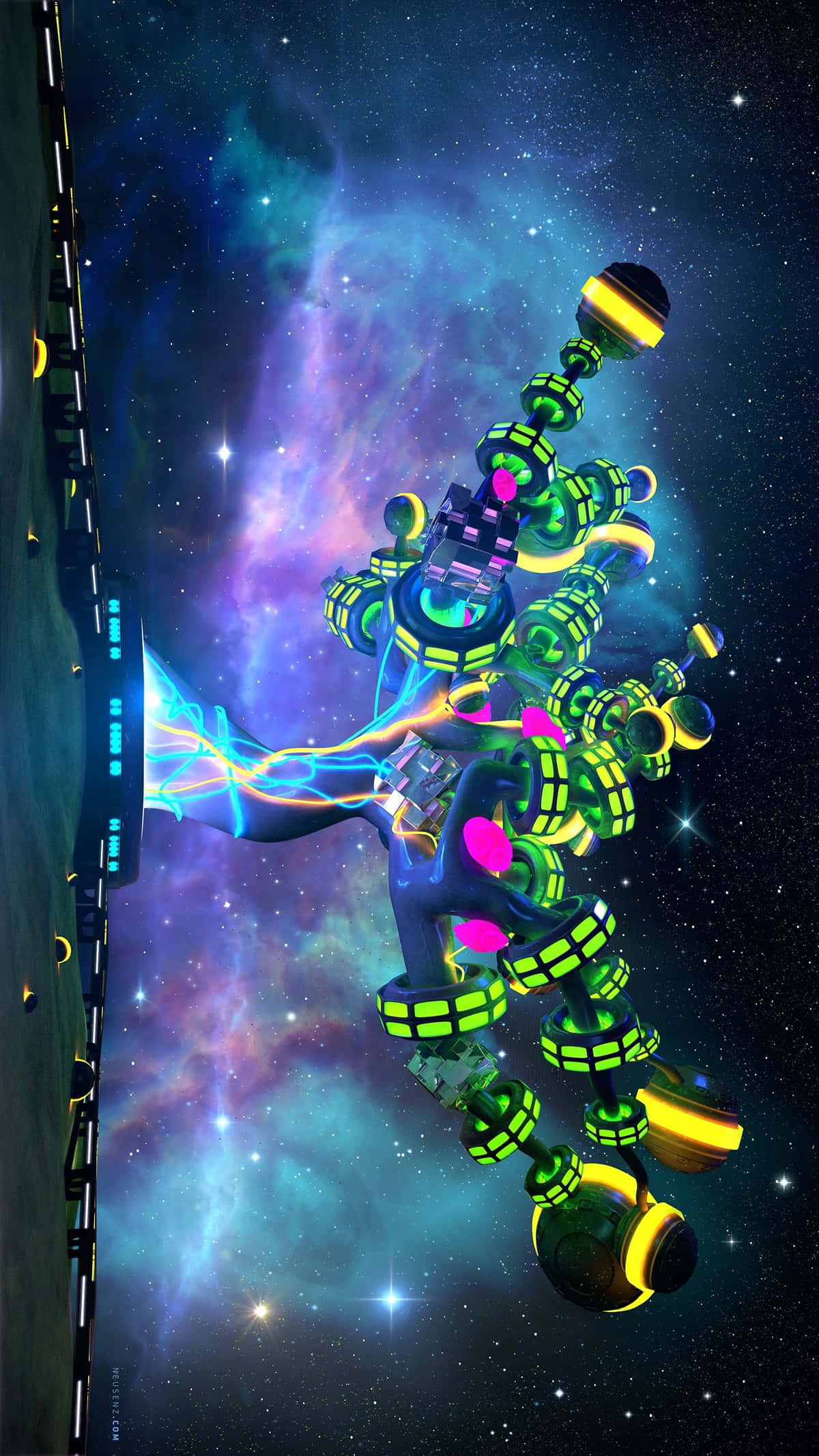 modern astronaut, galaxy, neon-green, Full HD Phone Wallpaper