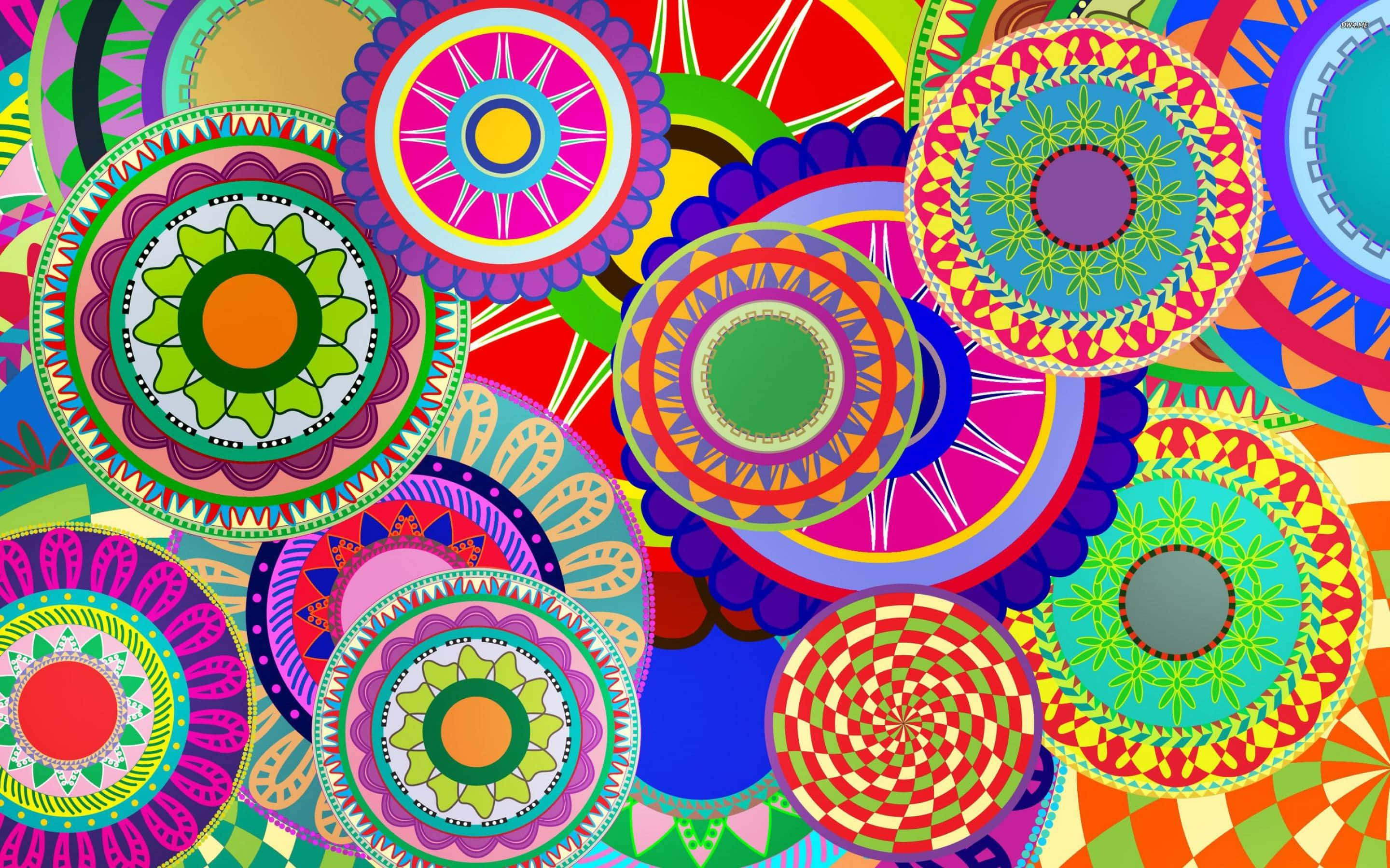 Colorful Moroccan Pattern Desktop, vibrant overlapping circular patterns, intricate geometric designs, 2K Desktop Wallpaper