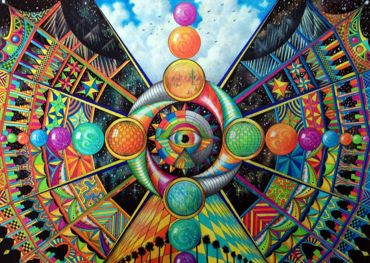 cosmic eye, colorful geometric patterns, floating spheres, SD Desktop Wallpaper