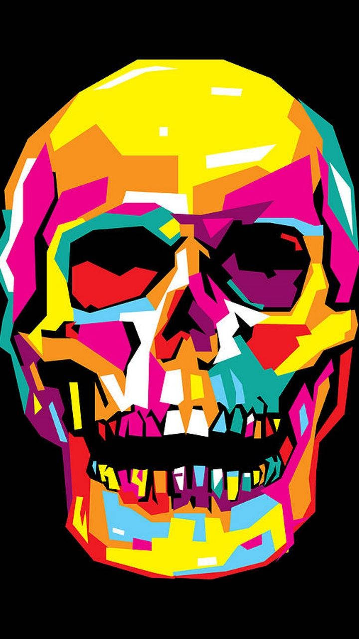 Colorful Skull Shades Mosaic Art, neon colors, black background, HD Phone Wallpaper