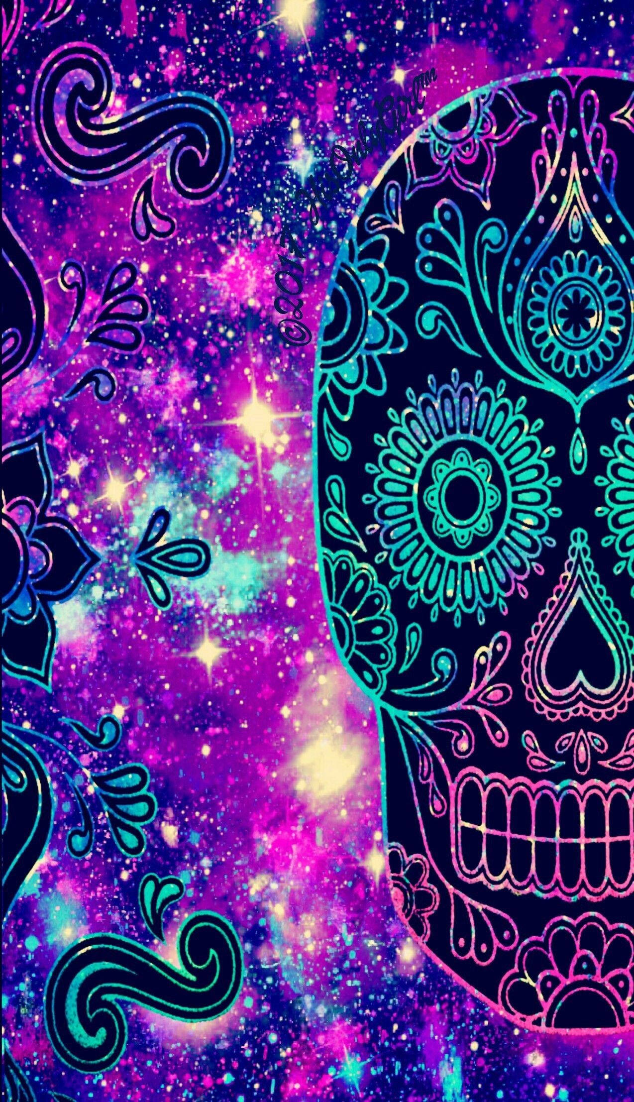 colorful skull, teal, pink, Full HD Phone Wallpaper