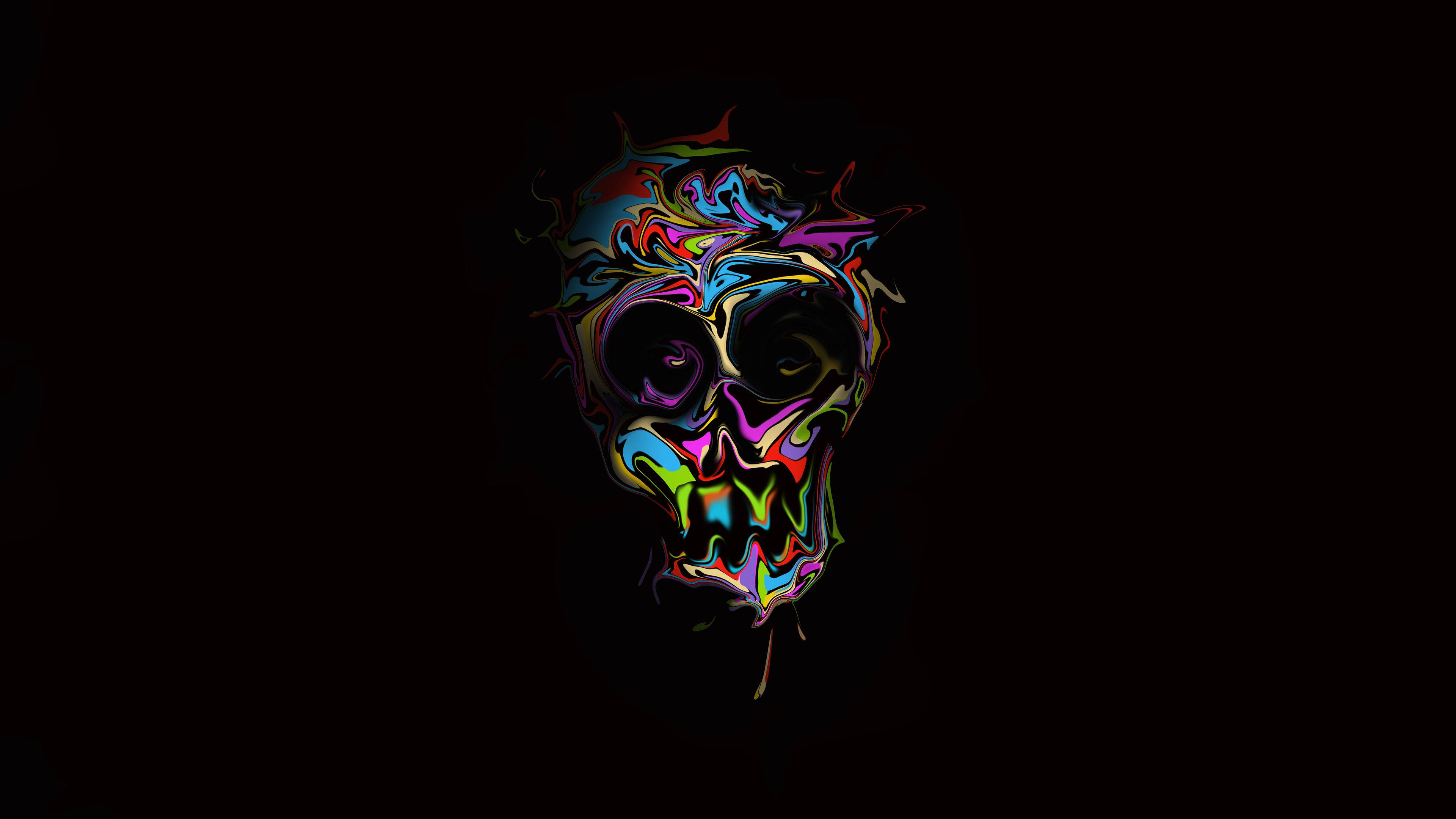 Colorful Skull, swirling rainbow colors, psychedelic skull, 4K Desktop Wallpaper